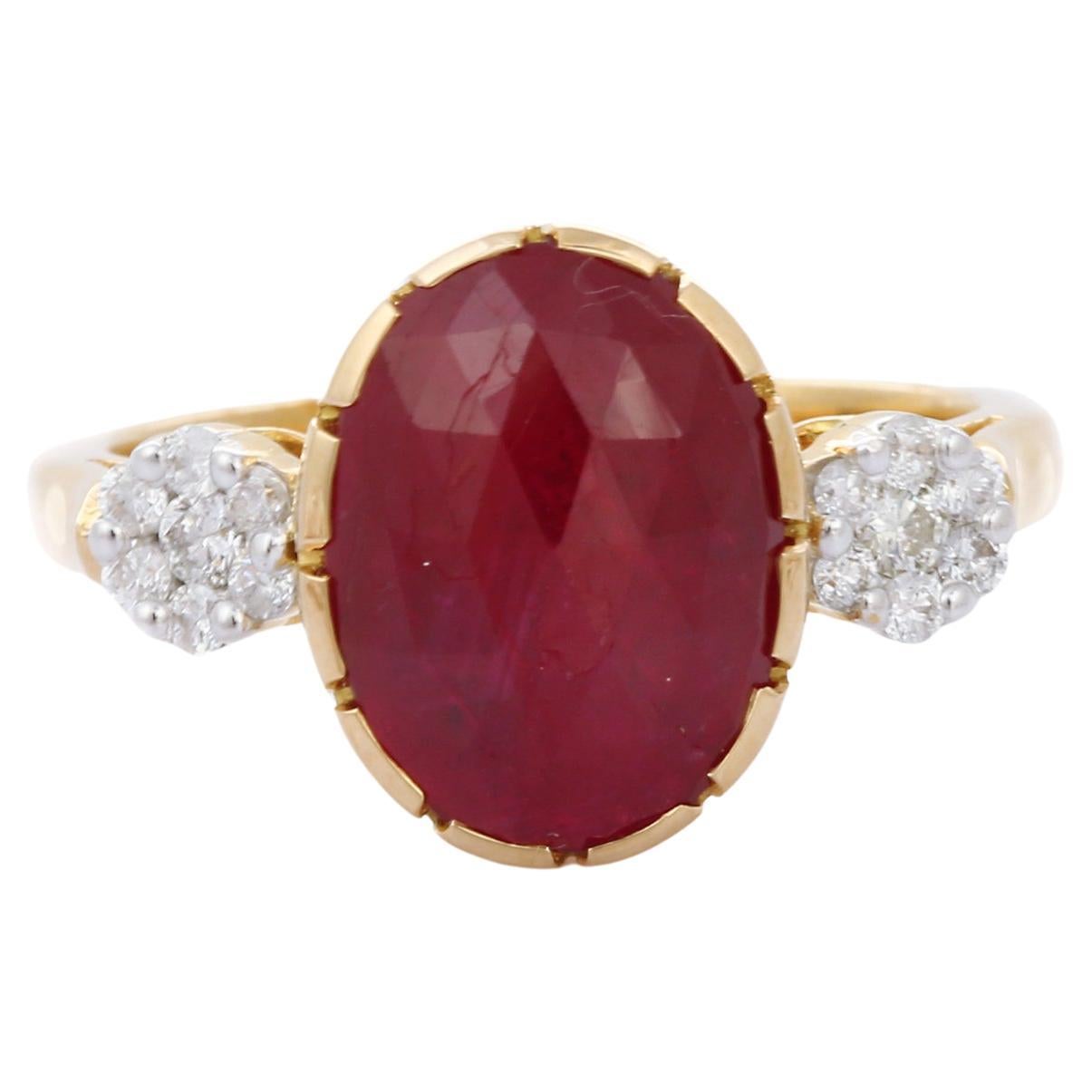 2.92 Carat Red Ruby and Diamond Engagement Ring in 18K Yellow Gold 