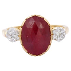 2.92 Carat Red Ruby and Diamond Engagement Ring in 18K Yellow Gold 