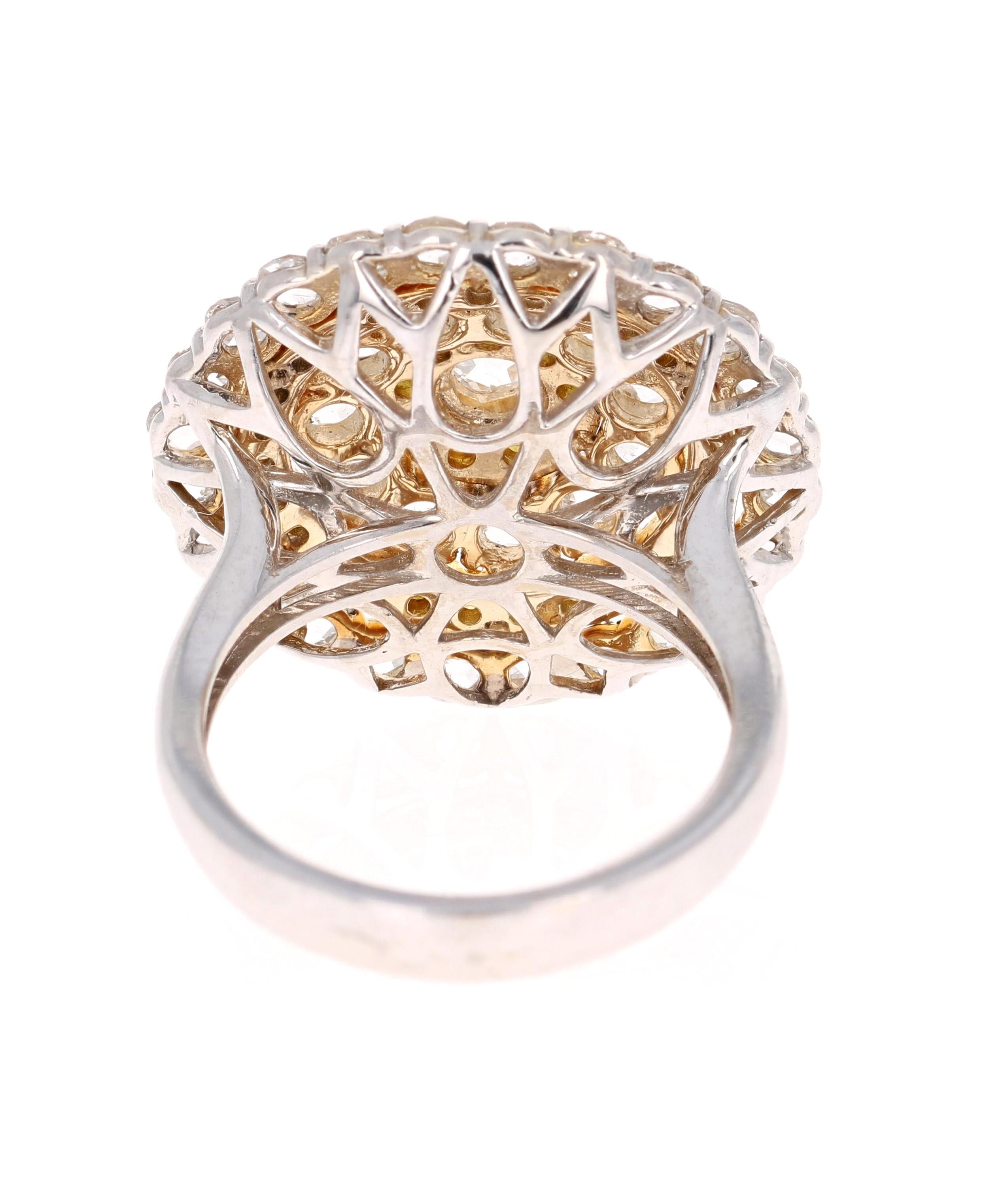 2.92 Carat Rose Cut and Natural Yellow Diamond 18 Karat White Gold Cocktail Ring In New Condition For Sale In Los Angeles, CA