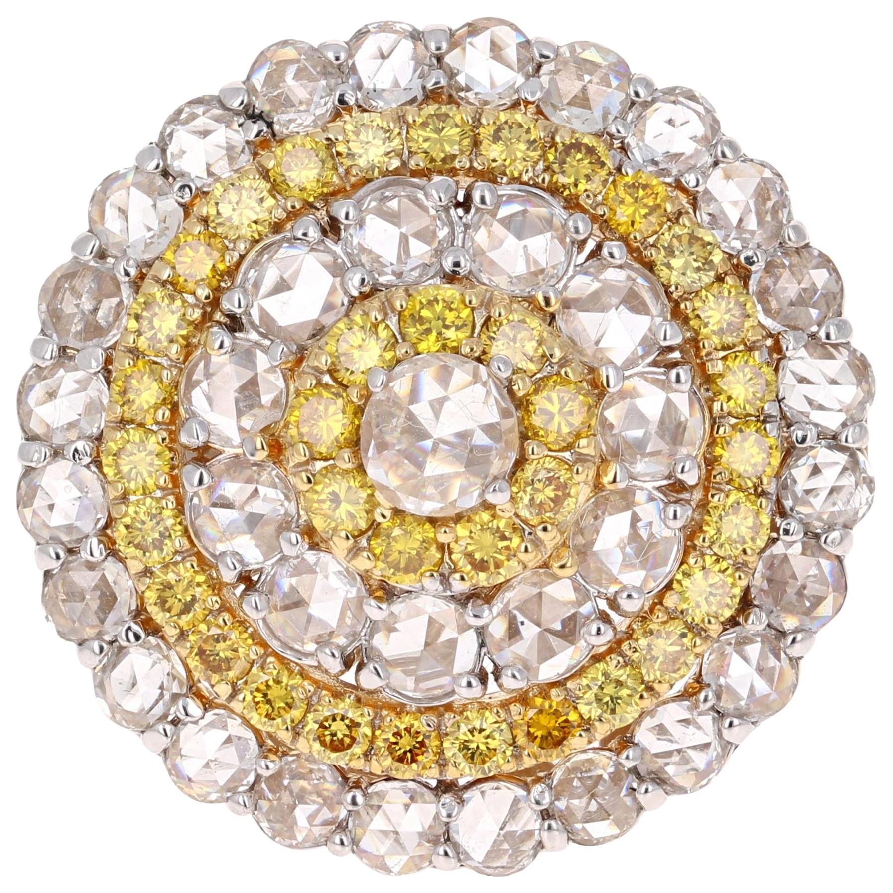 2,92 Karat Rosenschliff und natürlicher gelber Diamant 18 Karat Weißgold Cocktail-Ring