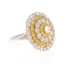 Bague de cocktail en or blanc 18 carats de 2,92 carats, diamant taille rose, diamant jaune