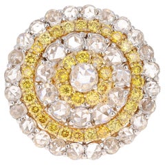 2.92 Carat Rose Cut Diamond Yellow Diamond 18 Karat White Gold Cocktail Ring