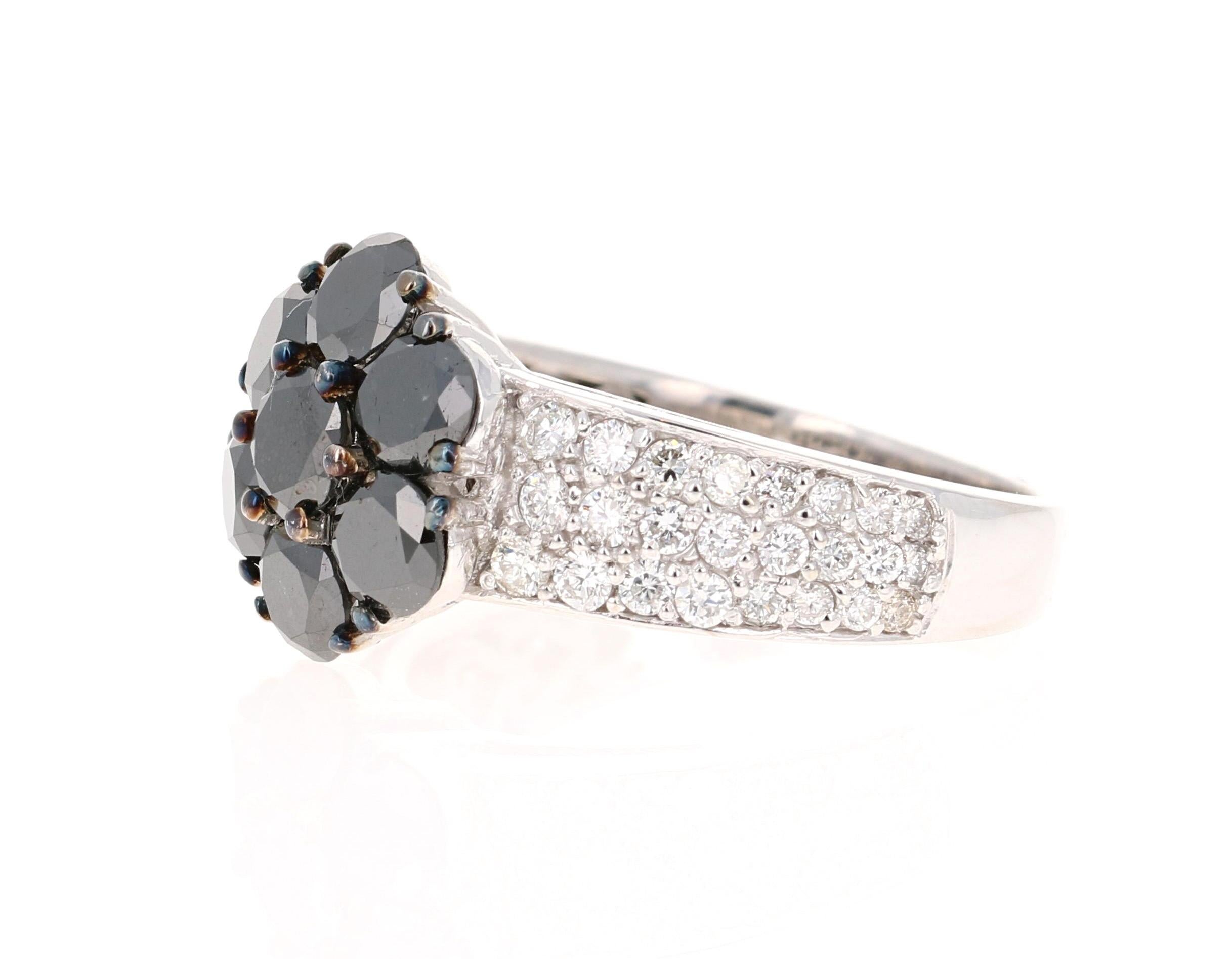 Contemporary 2.92 Carat Round Cut Black Diamond 14 Karat White Gold Engagement Ring