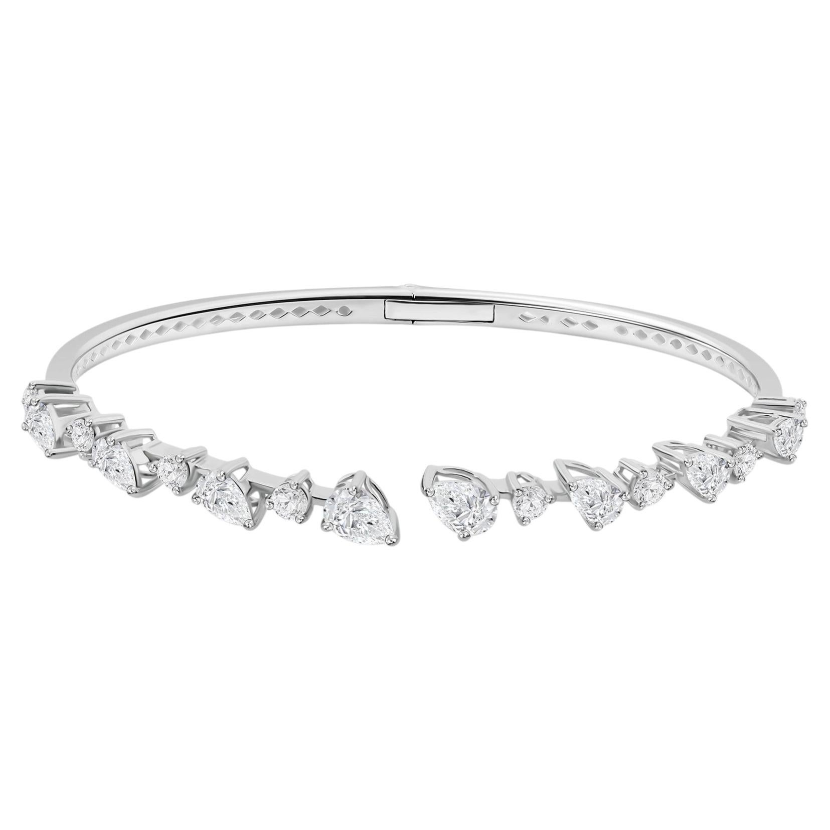 2.92 Carat SI Clarity HI Color Diamond Cuff Bangle Bracelet 18 Karat White Gold