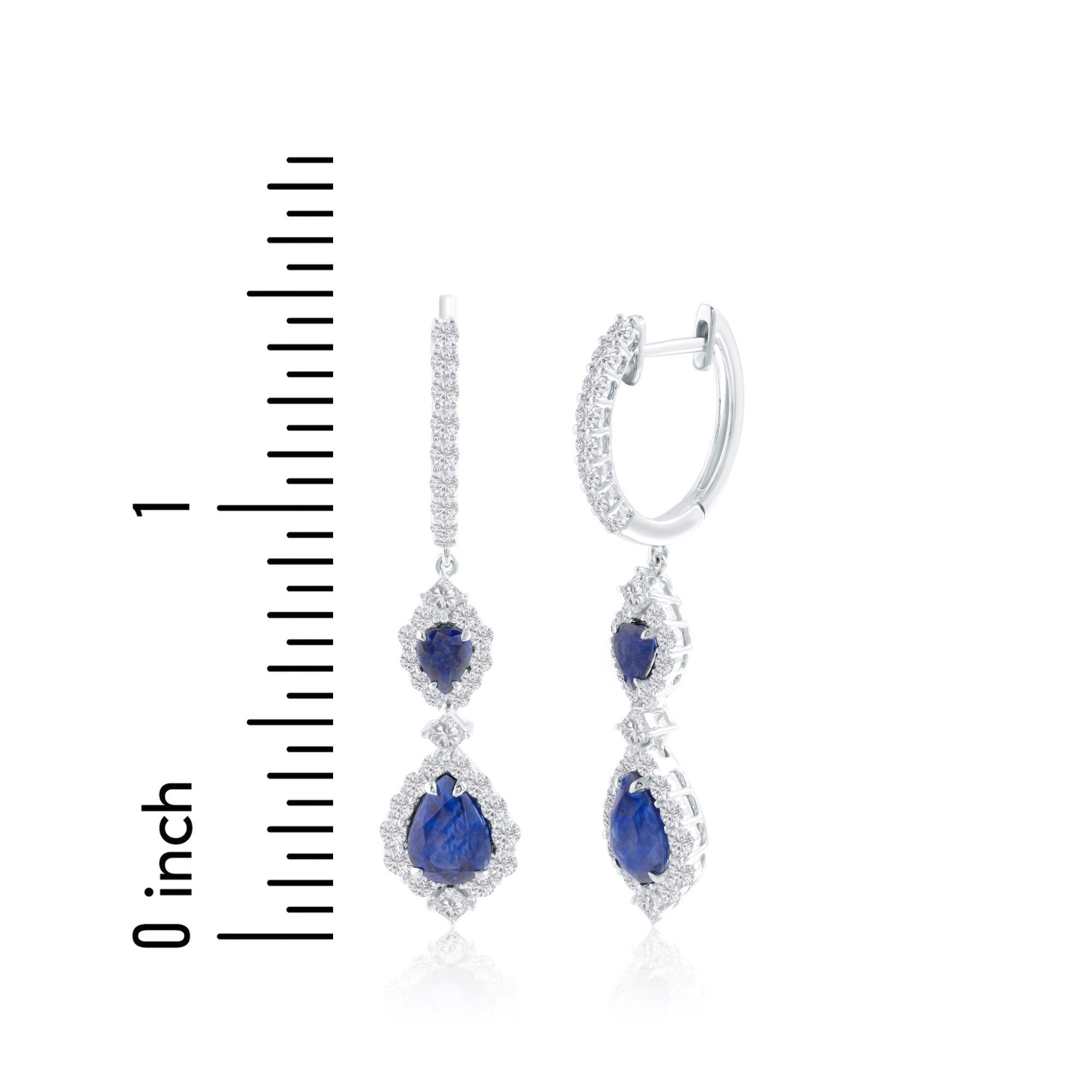 Orecchino a goccia con zaffiro a forma di pera e diamante da 2,92 carati ref590 in vendita 3