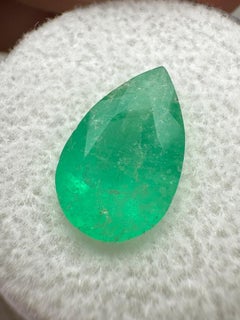 2.92 Carat Yellowish Green Colombian Emerald - Pear Cut Teardrop May Birthstone