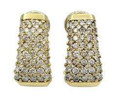 2.92 Carats Total Pavé Diamond J Hoop Earrings in 18 Karat Yellow Gold