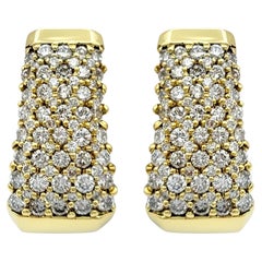 2.92 Carats Total Pavé Diamond J Hoop Earrings in 18 Karat Yellow Gold