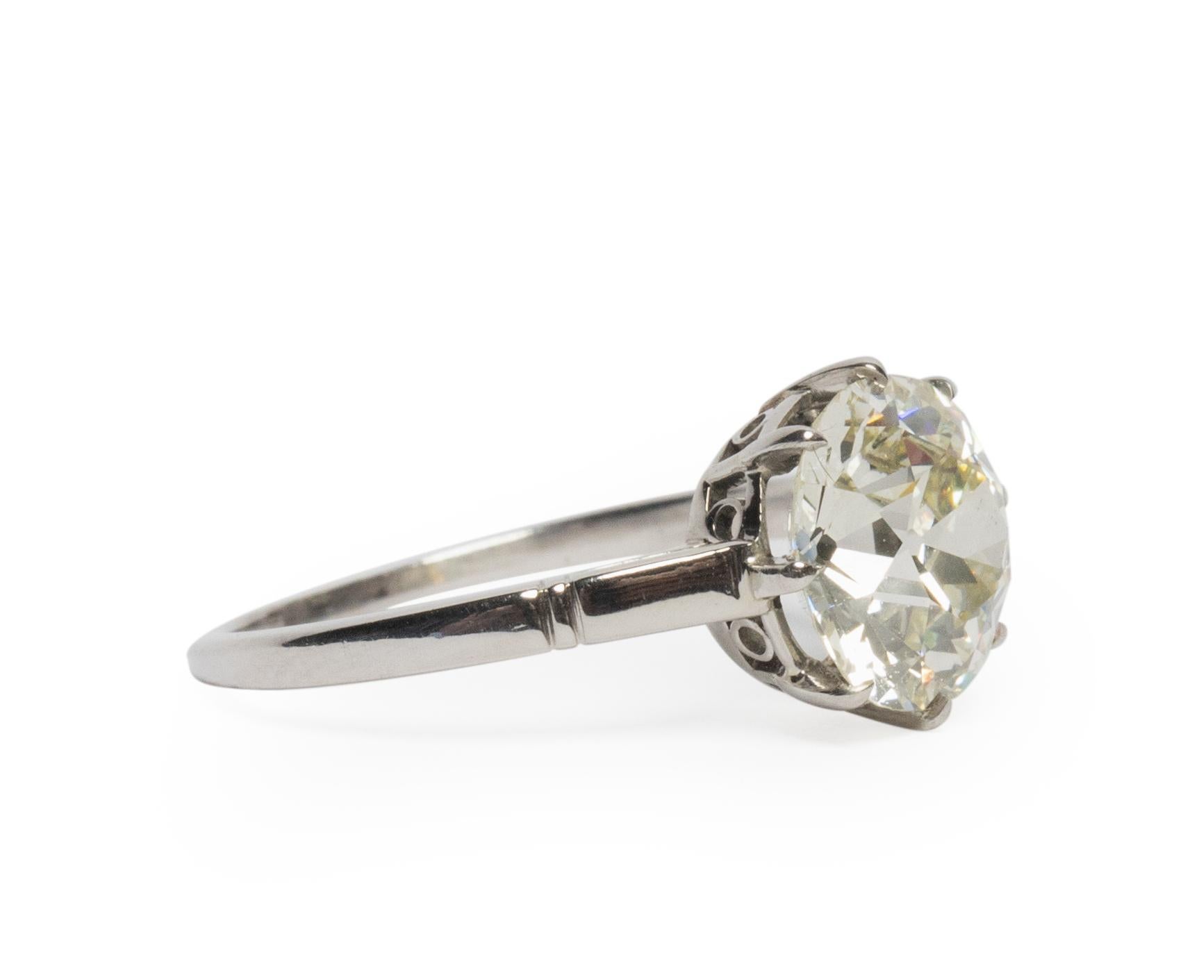 Item Details: 
Ring Size: 7.25
Metal Type: Platinum [Hallmarked, and Tested]
Weight: 3.5 grams

Center Diamond Details:
GIA REPORT #: 2211234209
Weight: 2.92 Carat
Cut: Old European Brilliant
Color: OP
Clarity: VS1

Finger to Top of Stone