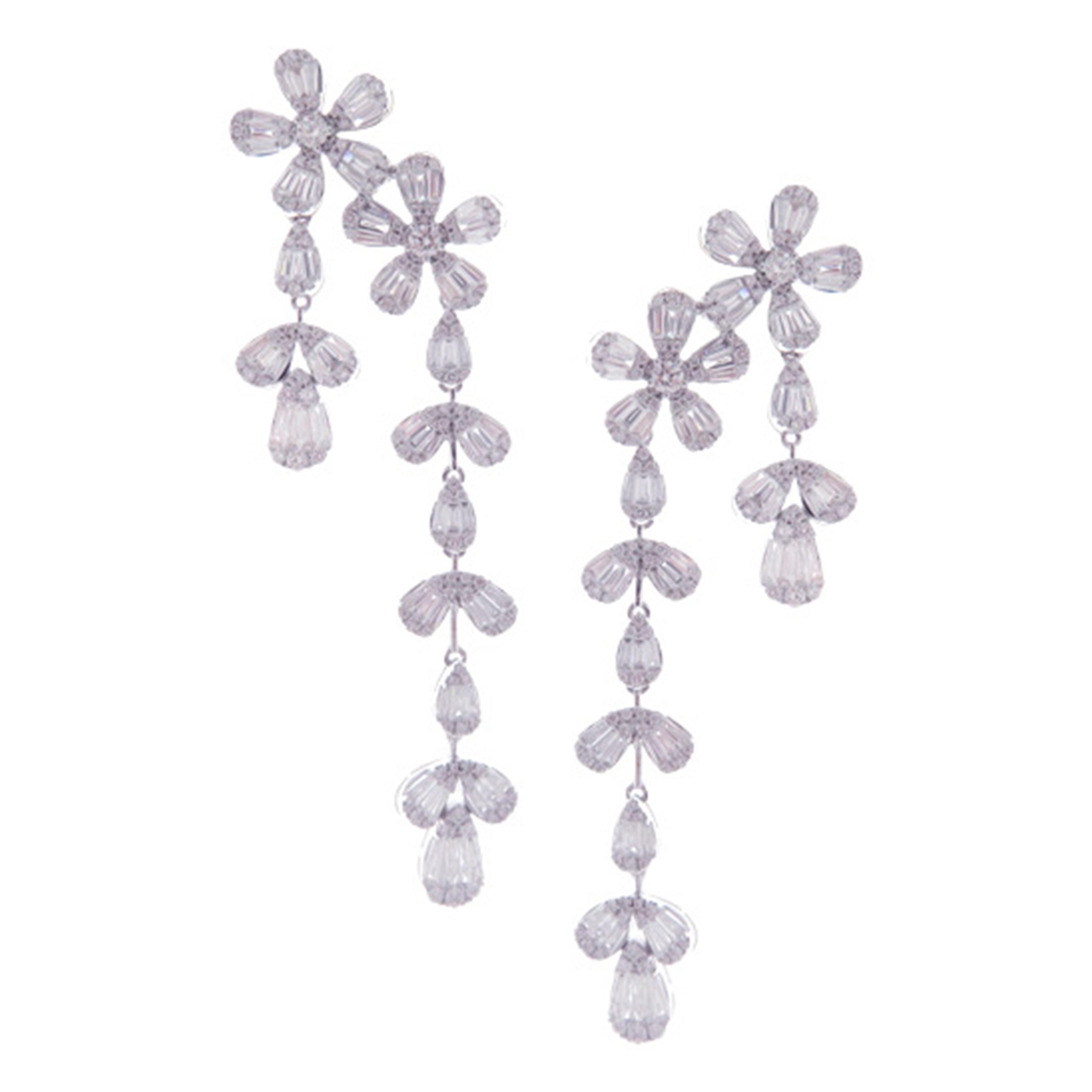 292 boucles d'oreilles en or blanc 18 carats avec diamants ronds et baguettes