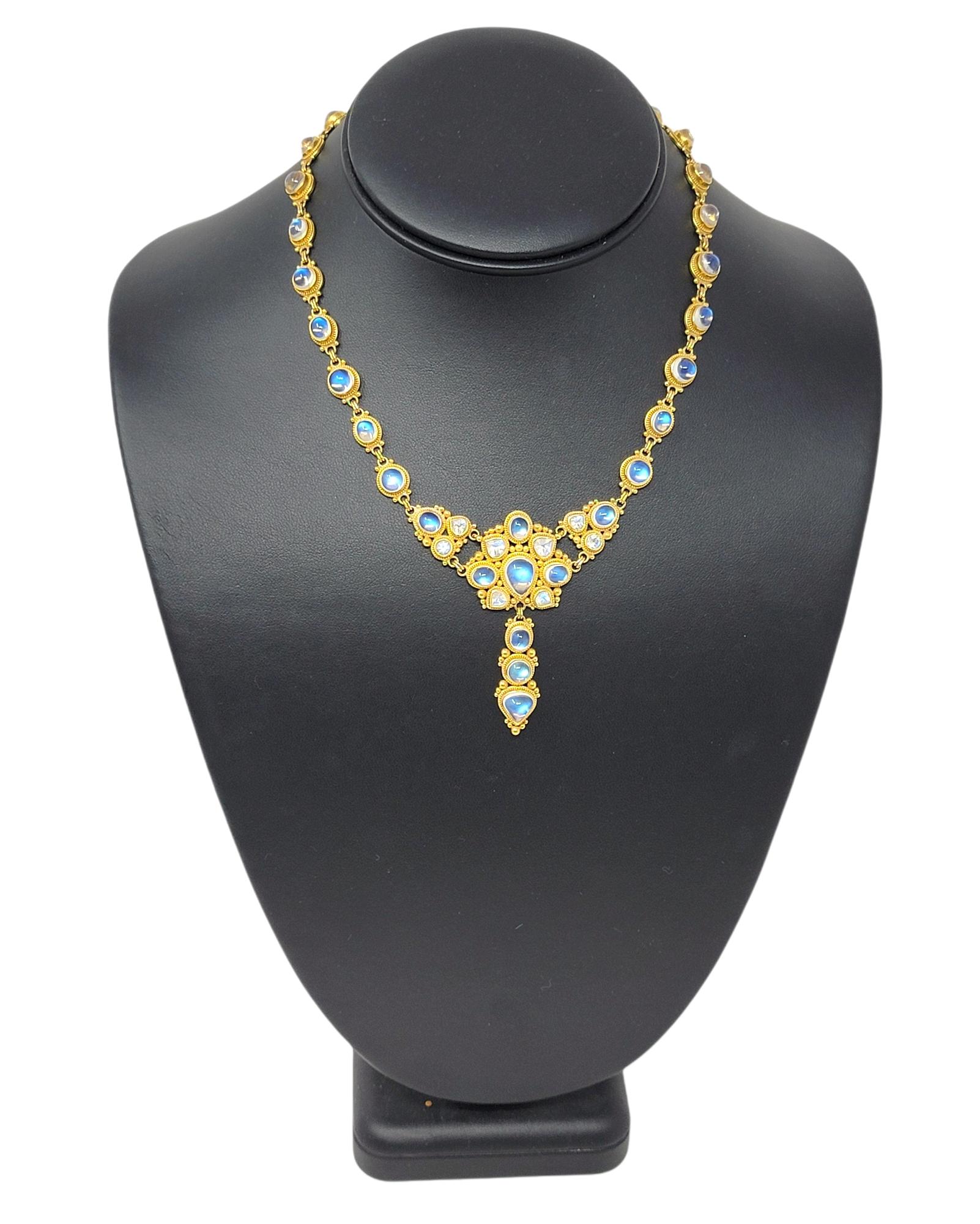 29.20 Carat Total Cabochon Moonstone Feldspar Drop Necklace in 21 Karat Gold For Sale 5