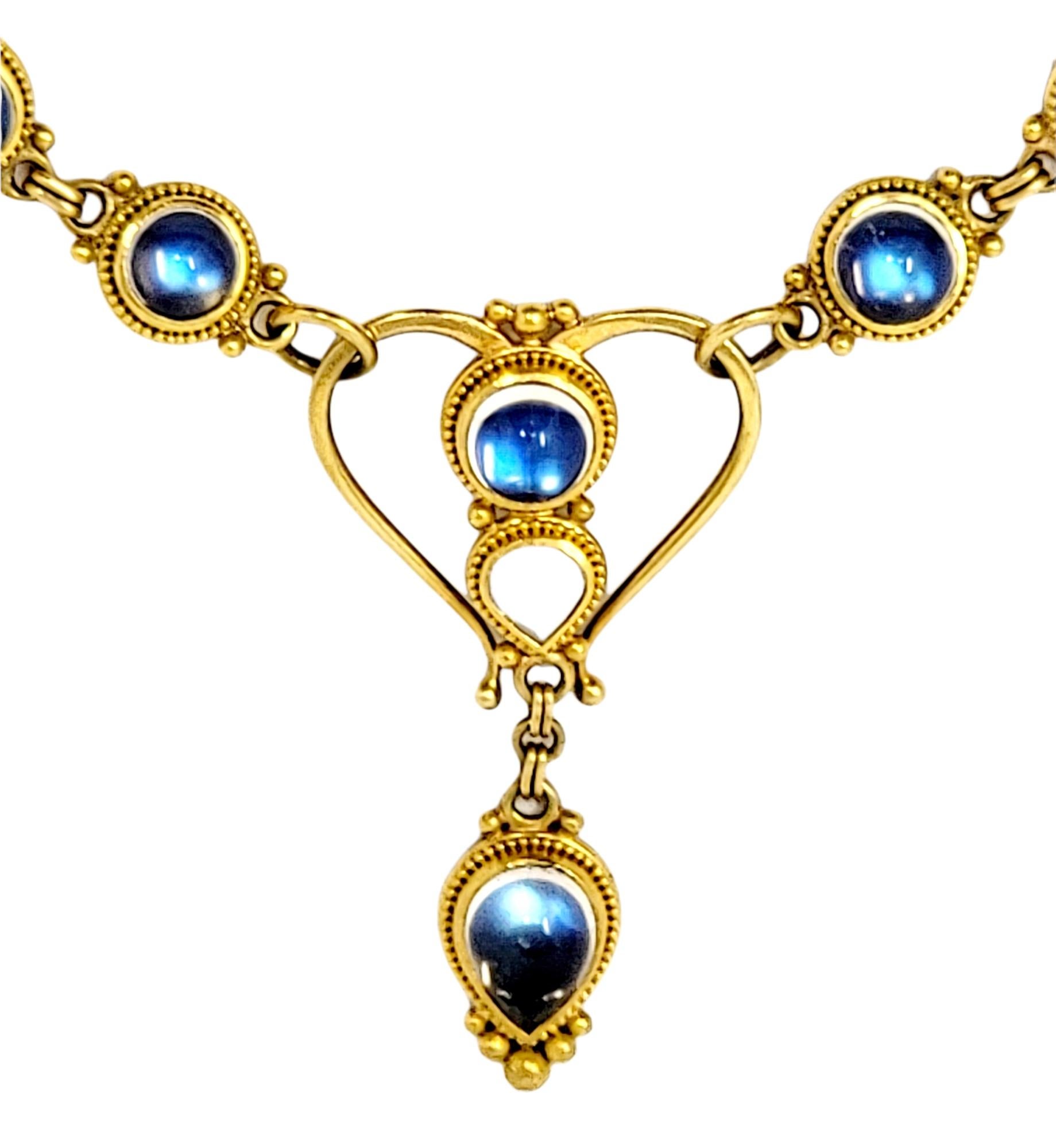 Women's 29.20 Carat Total Cabochon Moonstone Feldspar Drop Necklace in 21 Karat Gold For Sale