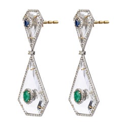 29.20 Carats Crystal, Diamond, Emerald, and Sapphire Dangle Earrings