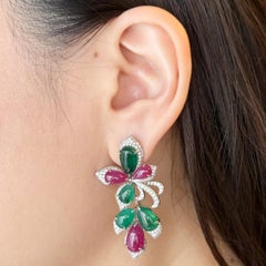 29.23 Carats Burma Ruby And 17.47 Carats Emerald Designer Chandelier 18K Earring