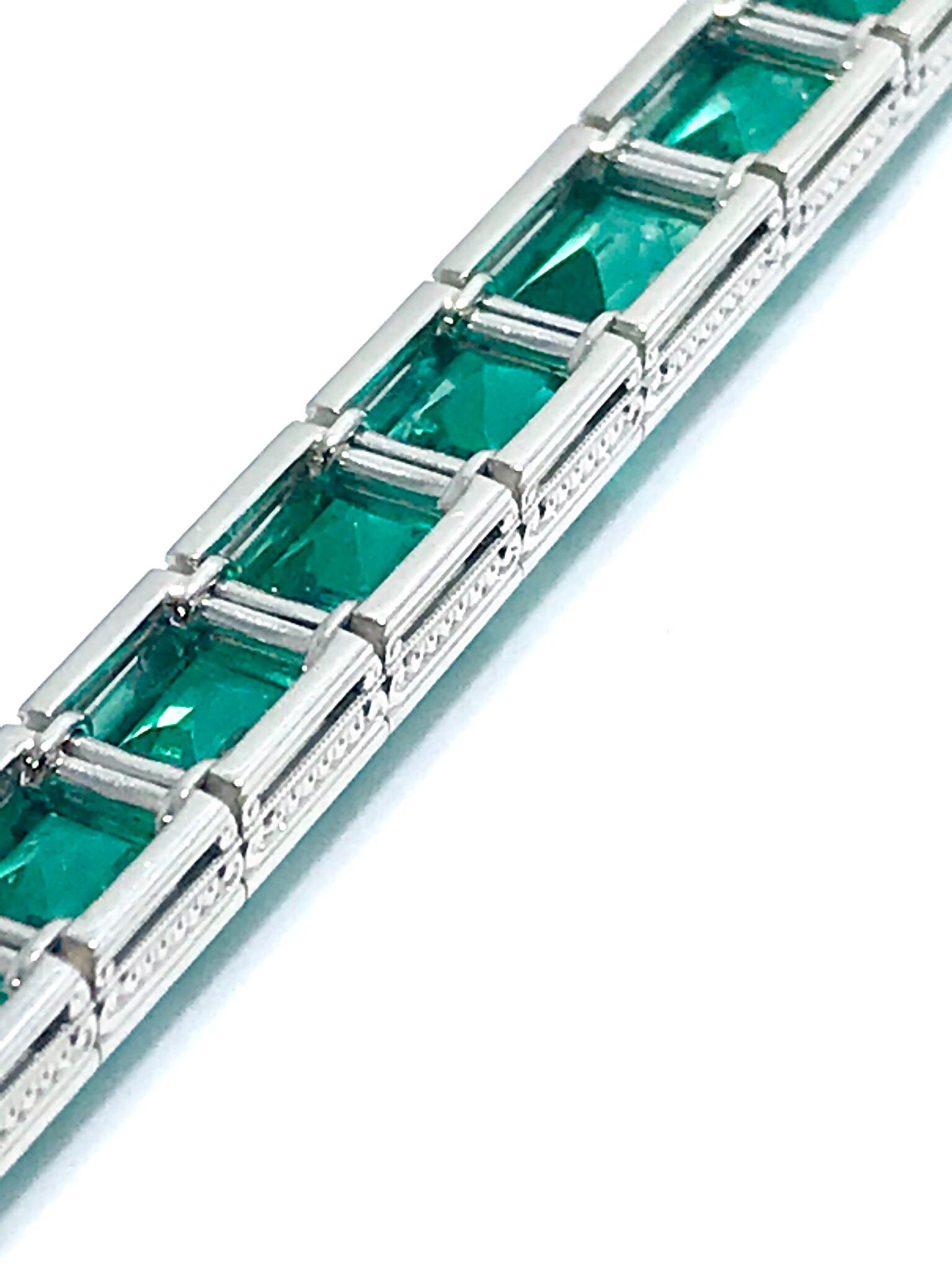 Emerald Cut 29.25 Carat Natural Untreated Colombian Emerald Platinum Line Bracelet