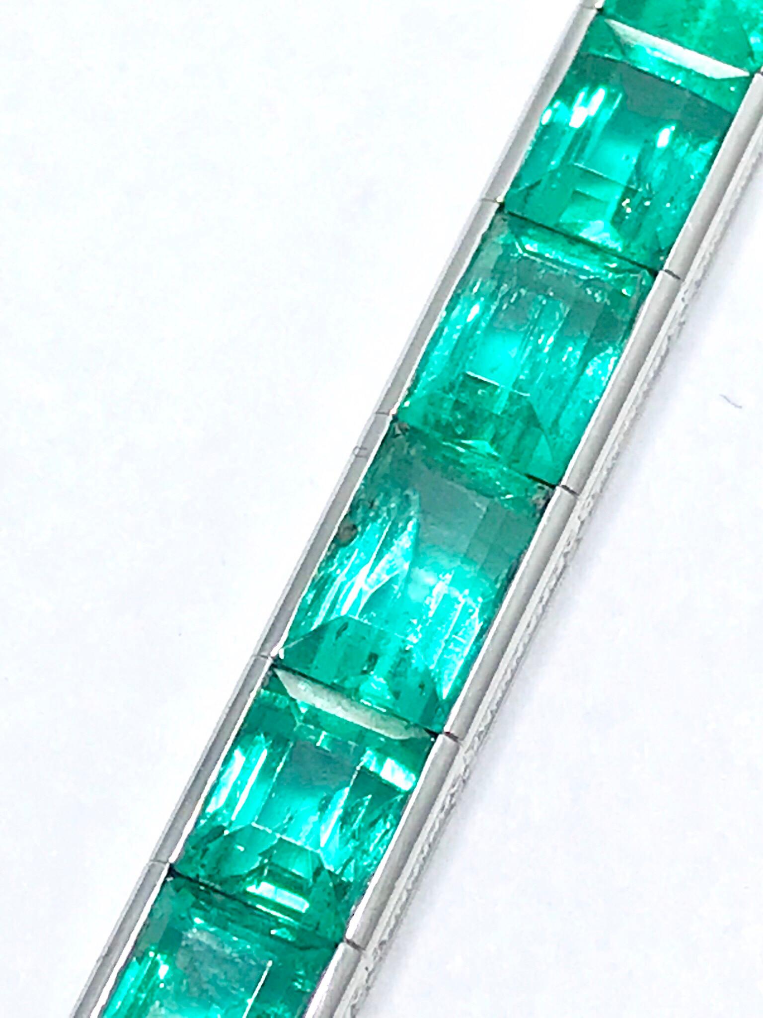 29.25 Carat Natural Untreated Colombian Emerald Platinum Line Bracelet 1