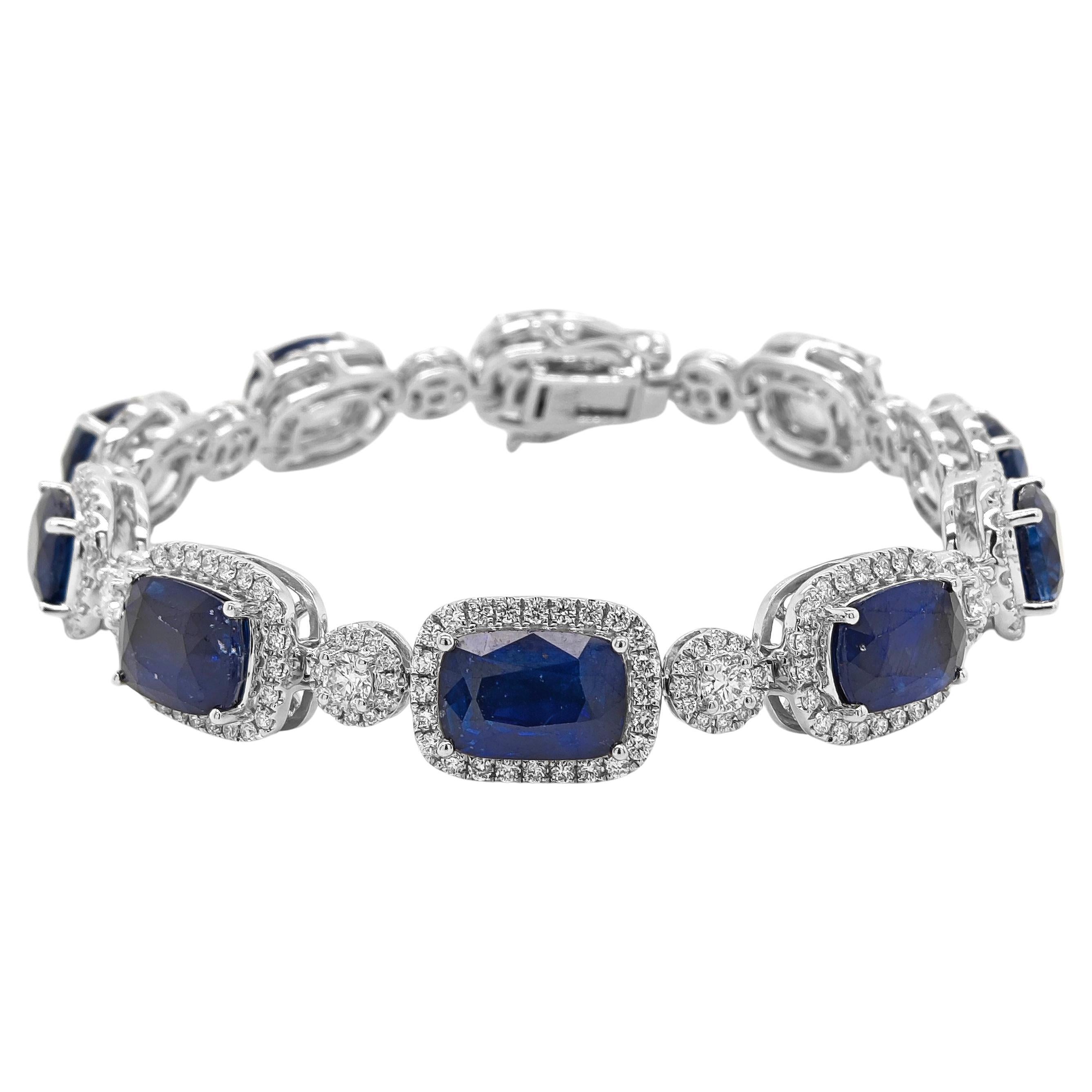 GIA Certified 29.25 Carat Sapphire and White Diamond White Gold Bracelet