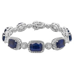 GIA Certified 29.25 Carat Sapphire and White Diamond White Gold Bracelet