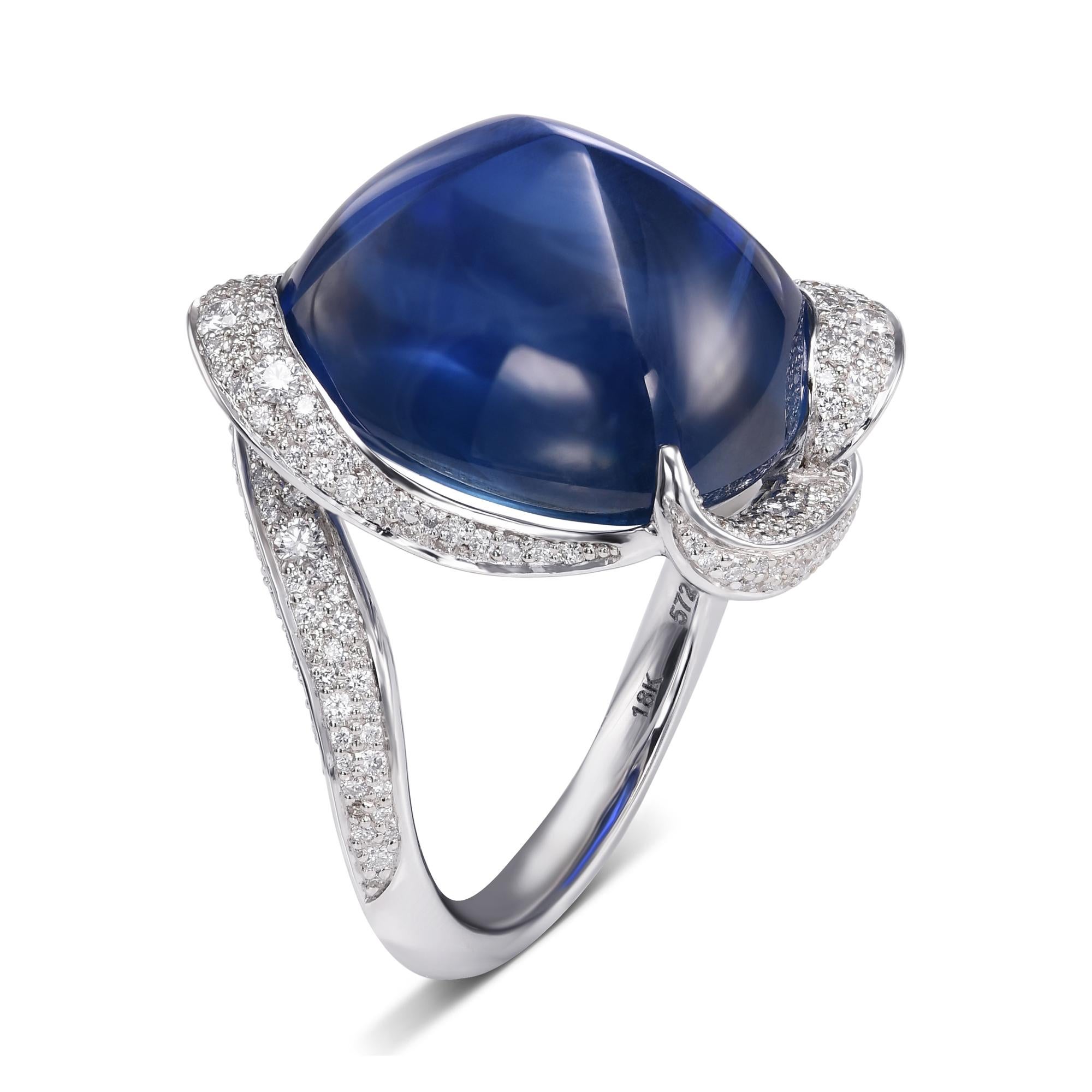 De las mujeres 29,26 cts Zafiro de Birmania cabujón azul real certificado y anillo de diamantes de alta costura en venta