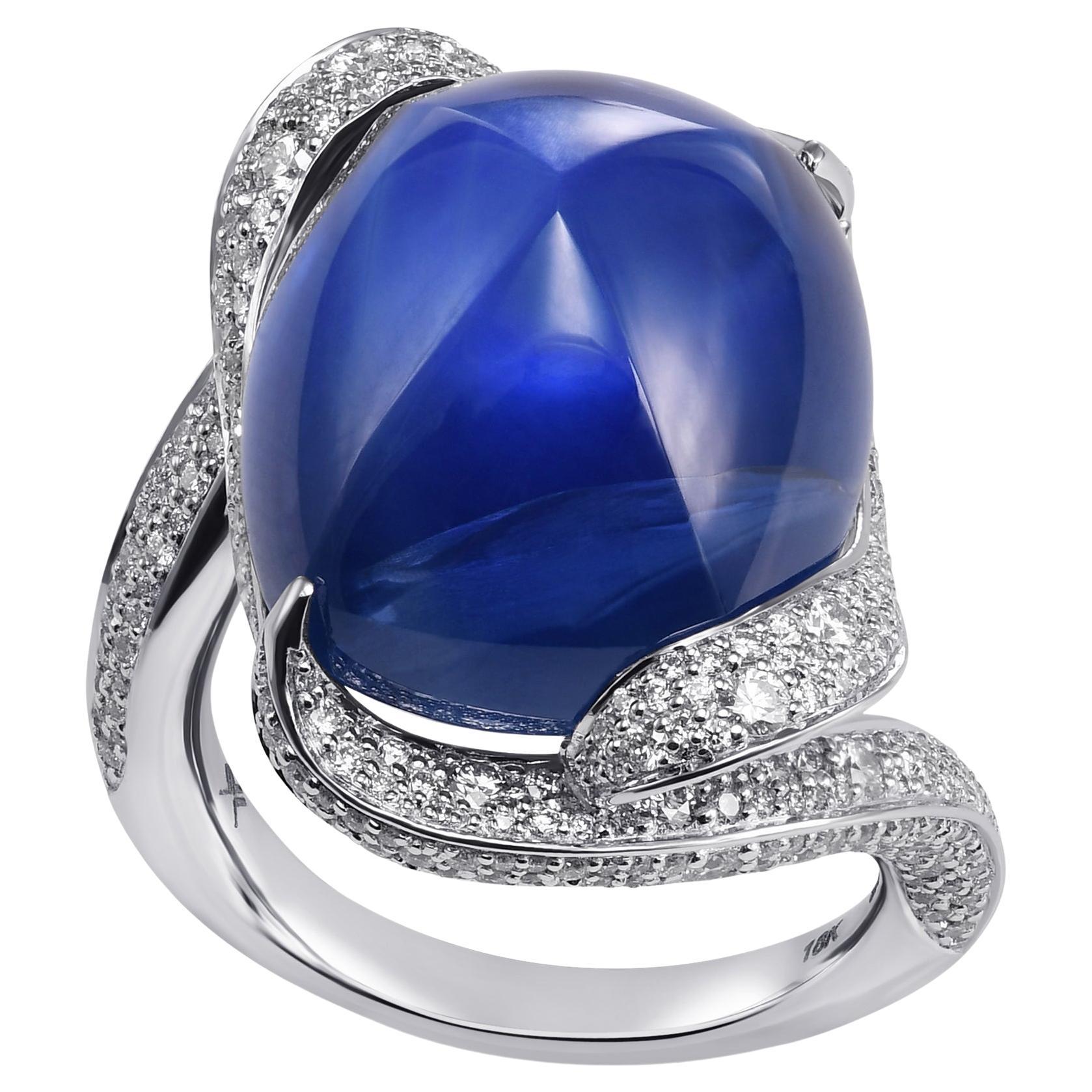 29.26 cts Certified Royal Blue Cabochon Burma Sapphire and Diamond Couture Ring