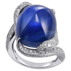 29.26 cts Certified Royal Blue Cabochon Burma Sapphire and Diamond Couture Ring