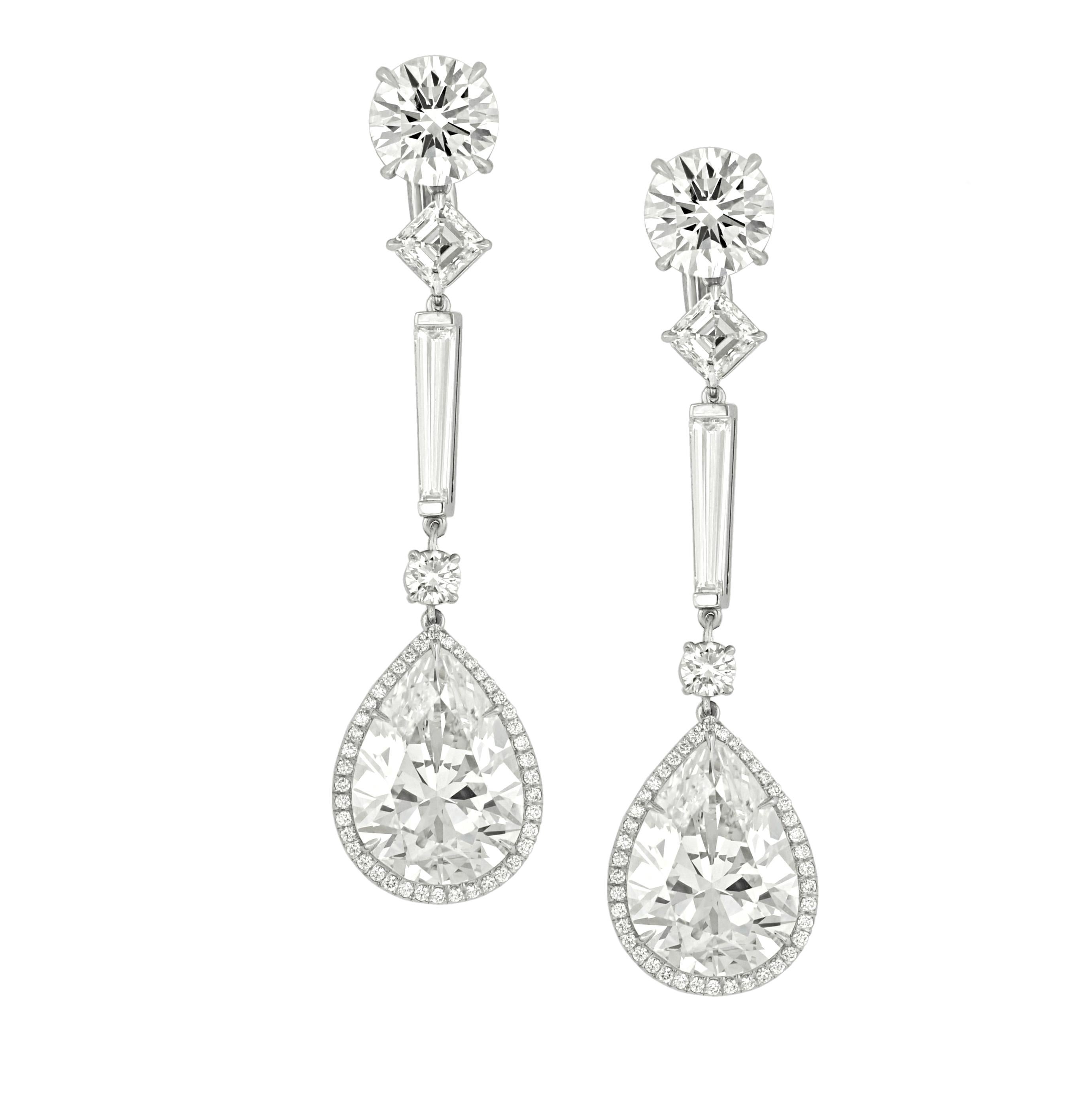 Modern 29.28 Carat GIA Certified Pear Shape Diamond Earrings For Sale
