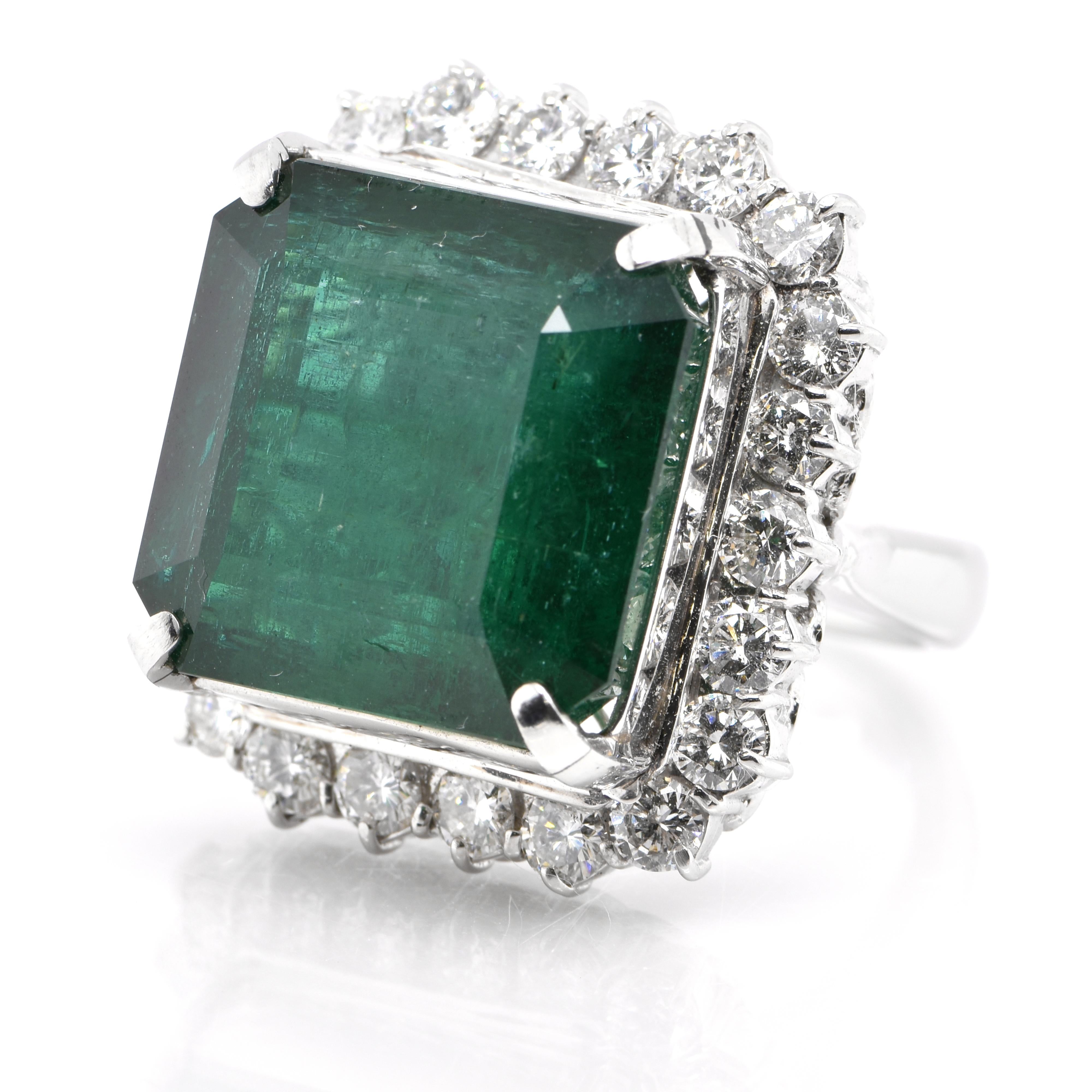 Modern 29.29 Carat Natural Emerald and Diamond Cocktail Ring Set in Platinum