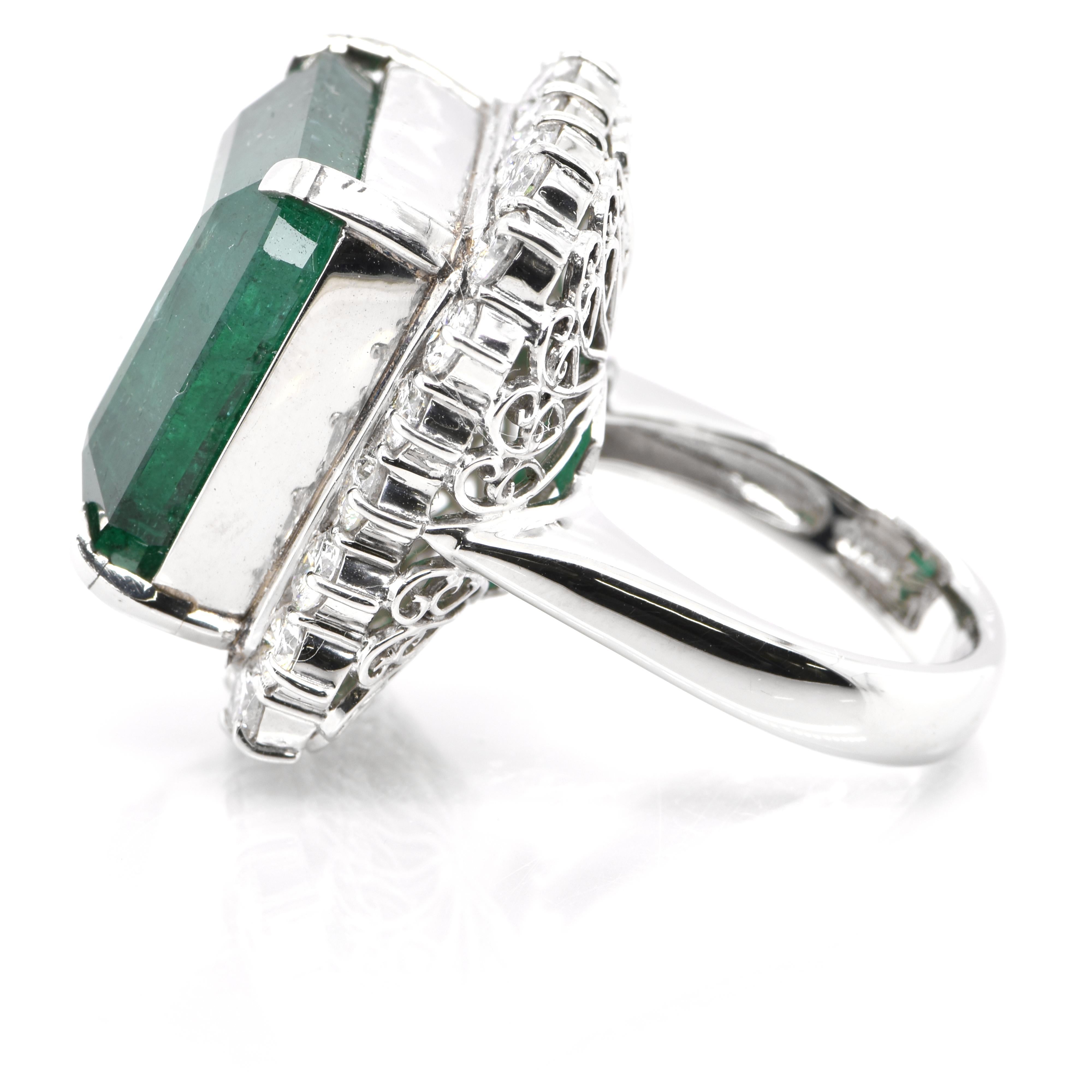 Emerald Cut 29.29 Carat Natural Emerald and Diamond Cocktail Ring Set in Platinum