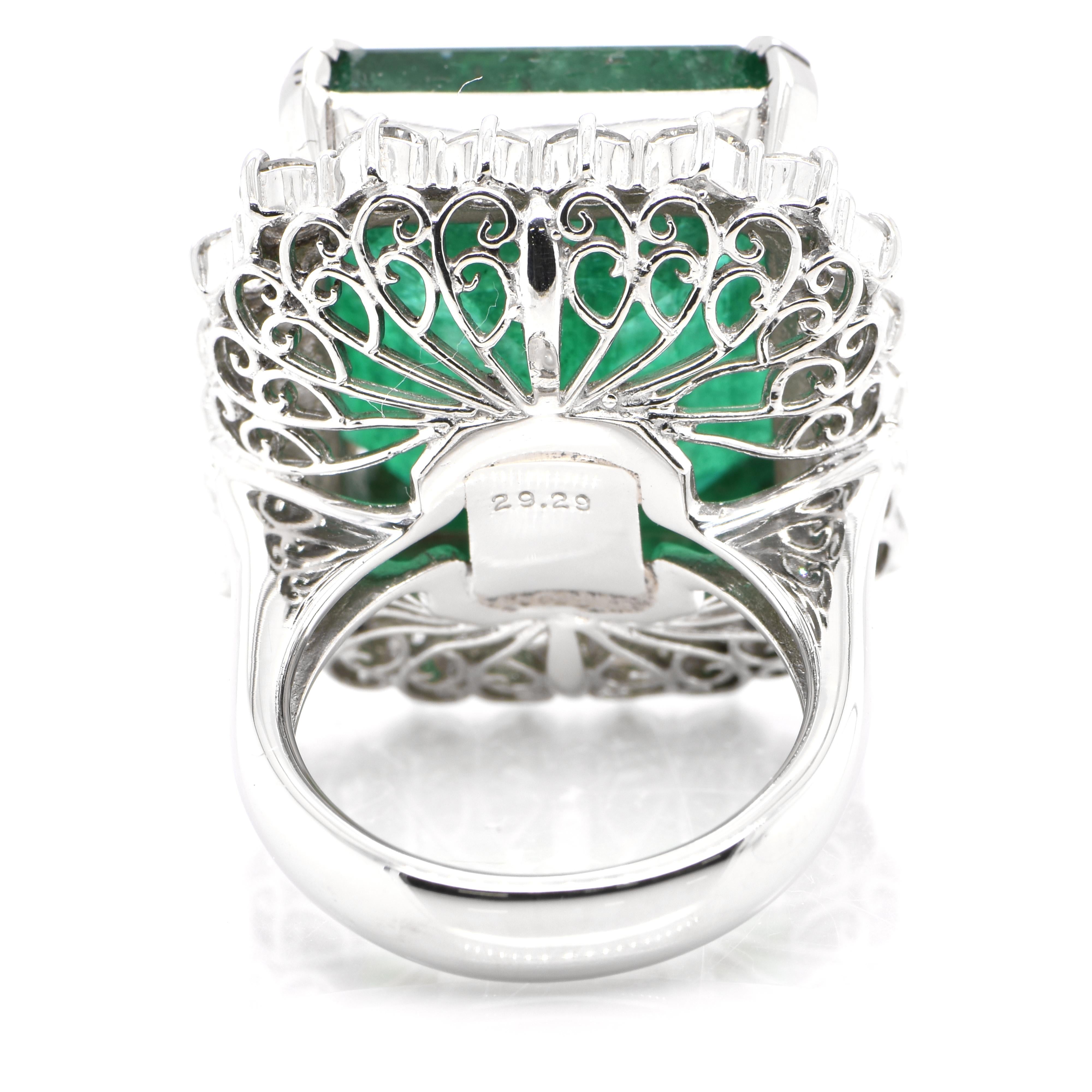 Women's 29.29 Carat Natural Emerald and Diamond Cocktail Ring Set in Platinum