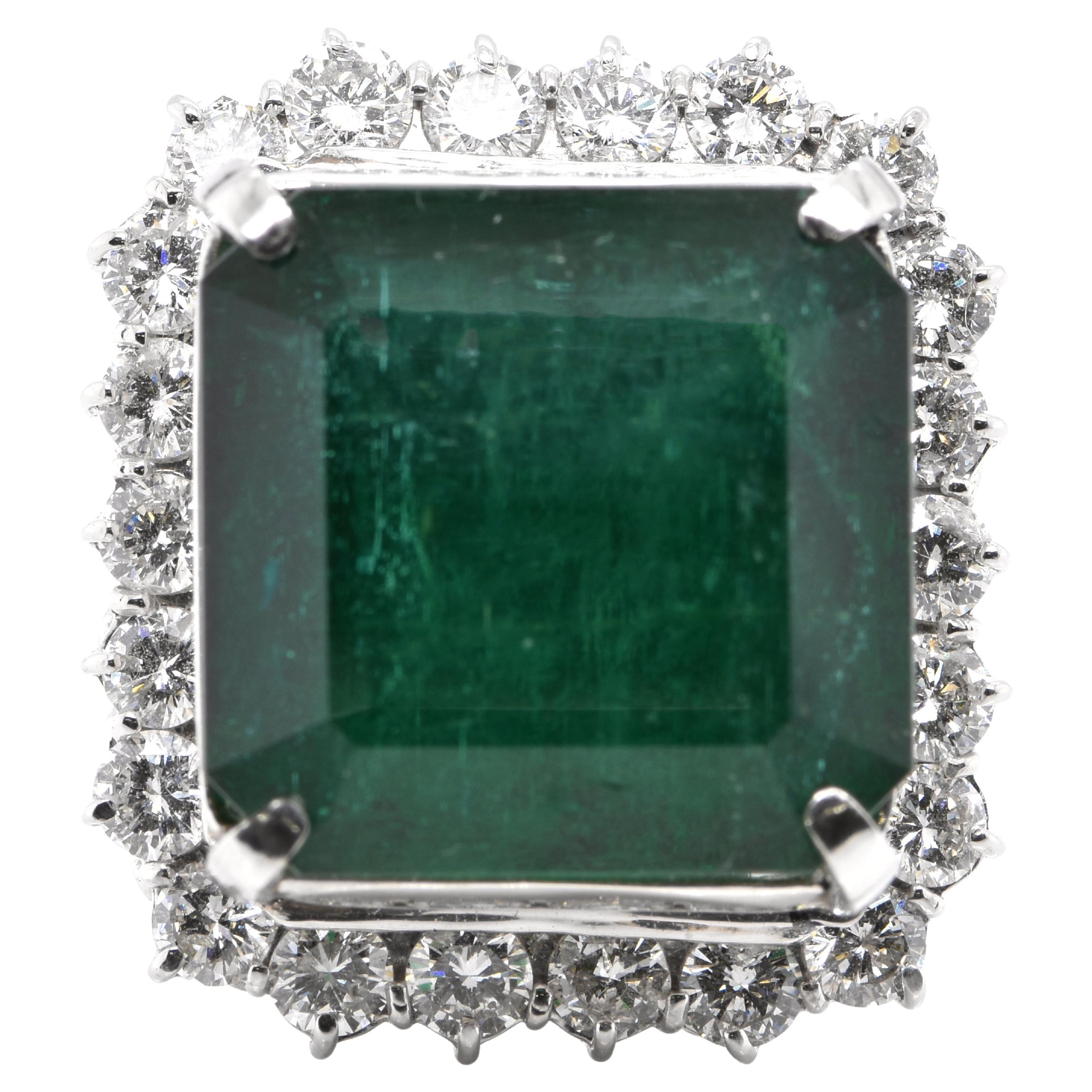 29.29 Carat Natural Emerald and Diamond Cocktail Ring Set in Platinum