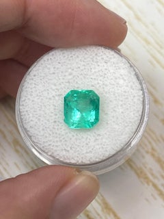 2.92ct Chipped Medium Green Colombian Emerald Asscher Cut Genuine May Birthstone