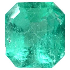 2.92ct Chipped Medium Green Colombian Emerald Asscher Cut Genuine May Birthstone