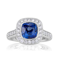 2.92ct Cushion Cut Blue Sapphire Engagement Ring