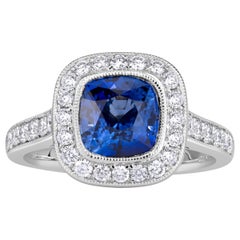 2.92ct Cushion Cut Blue Sapphire Engagement Ring