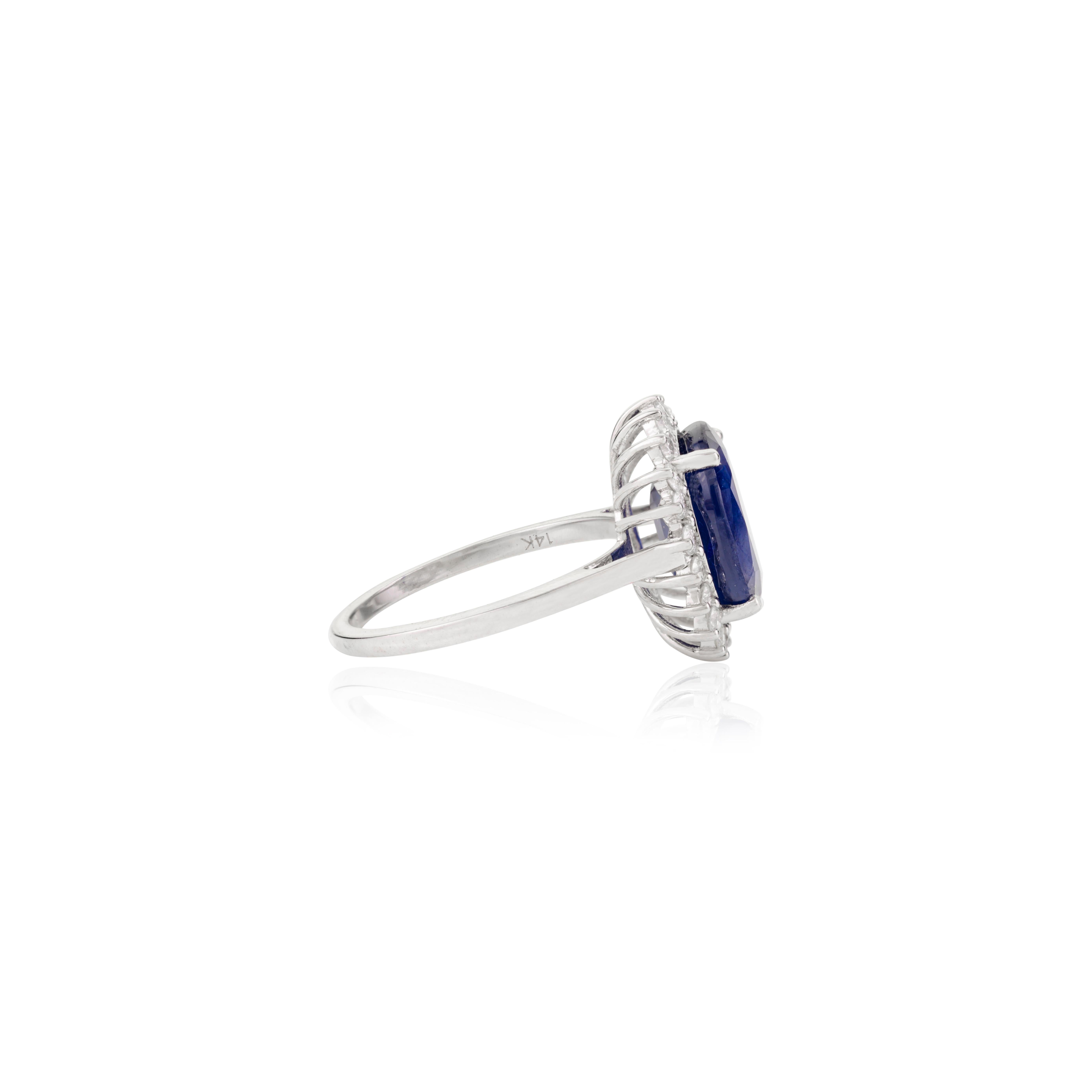 For Sale:  2.92ct Natural Blue Sapphire & Cluster Diamond in 14k Solid White Gold Ring 4