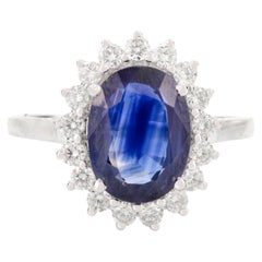 2,92 Karat natürlicher blauer Saphir & Cluster-Diamant in 14k massivem Weißgold Ring