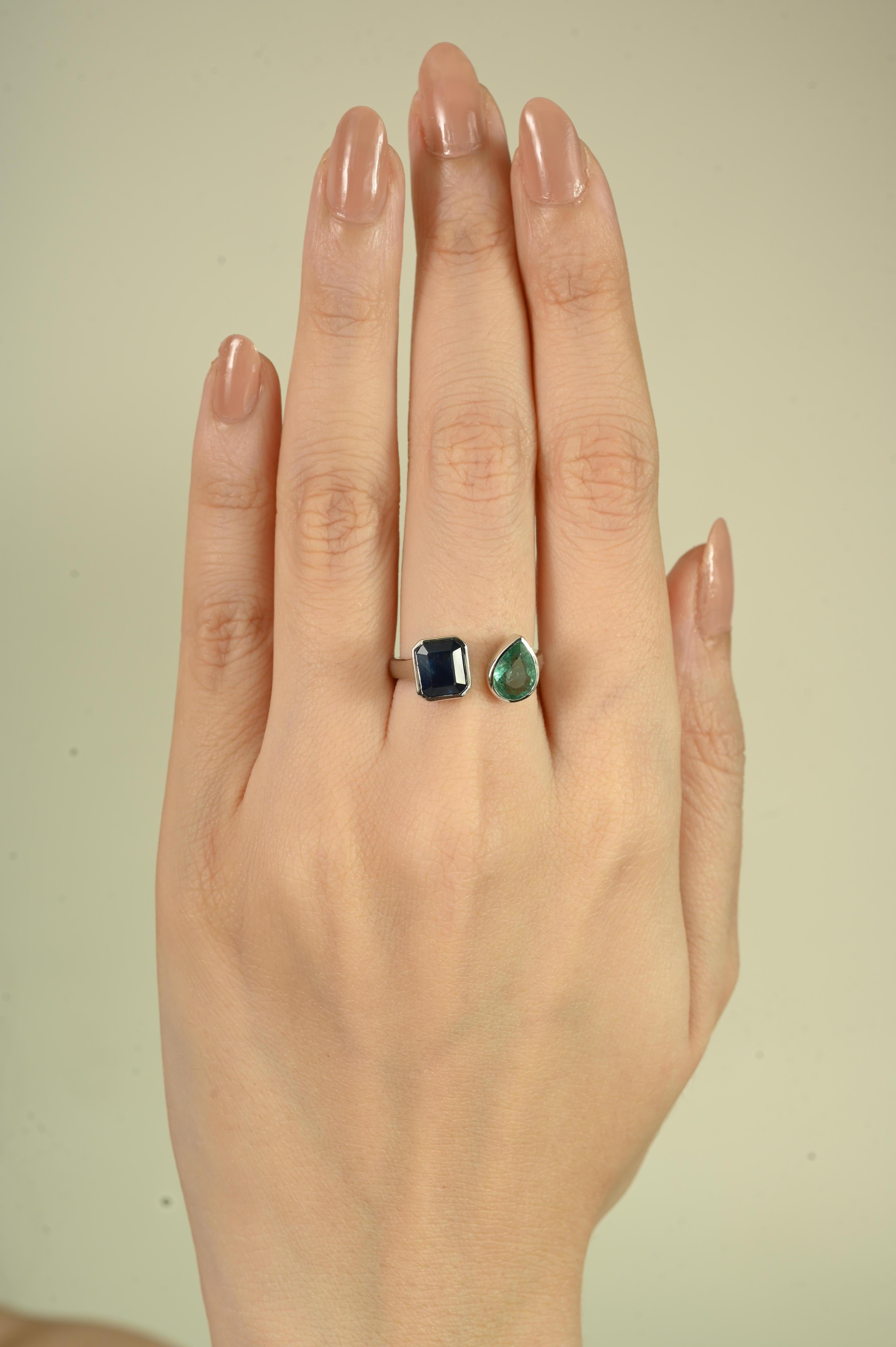 Im Angebot: 2,92 Karat natürlicher Saphir & Smaragd Toi et Moi Ring in 18k Weißgold Urlaubsgeschenk () 2