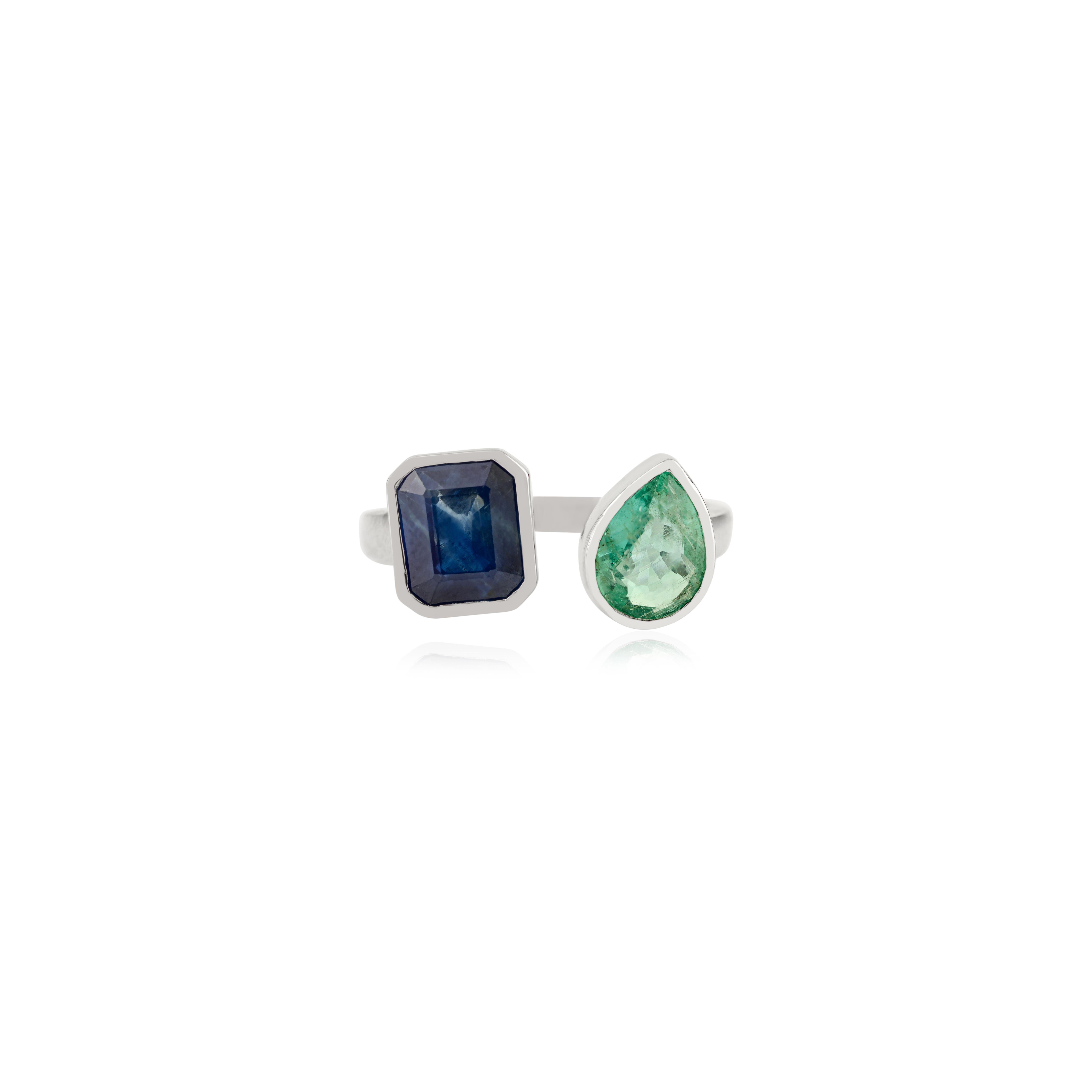 Im Angebot: 2,92 Karat natürlicher Saphir & Smaragd Toi et Moi Ring in 18k Weißgold Urlaubsgeschenk () 3