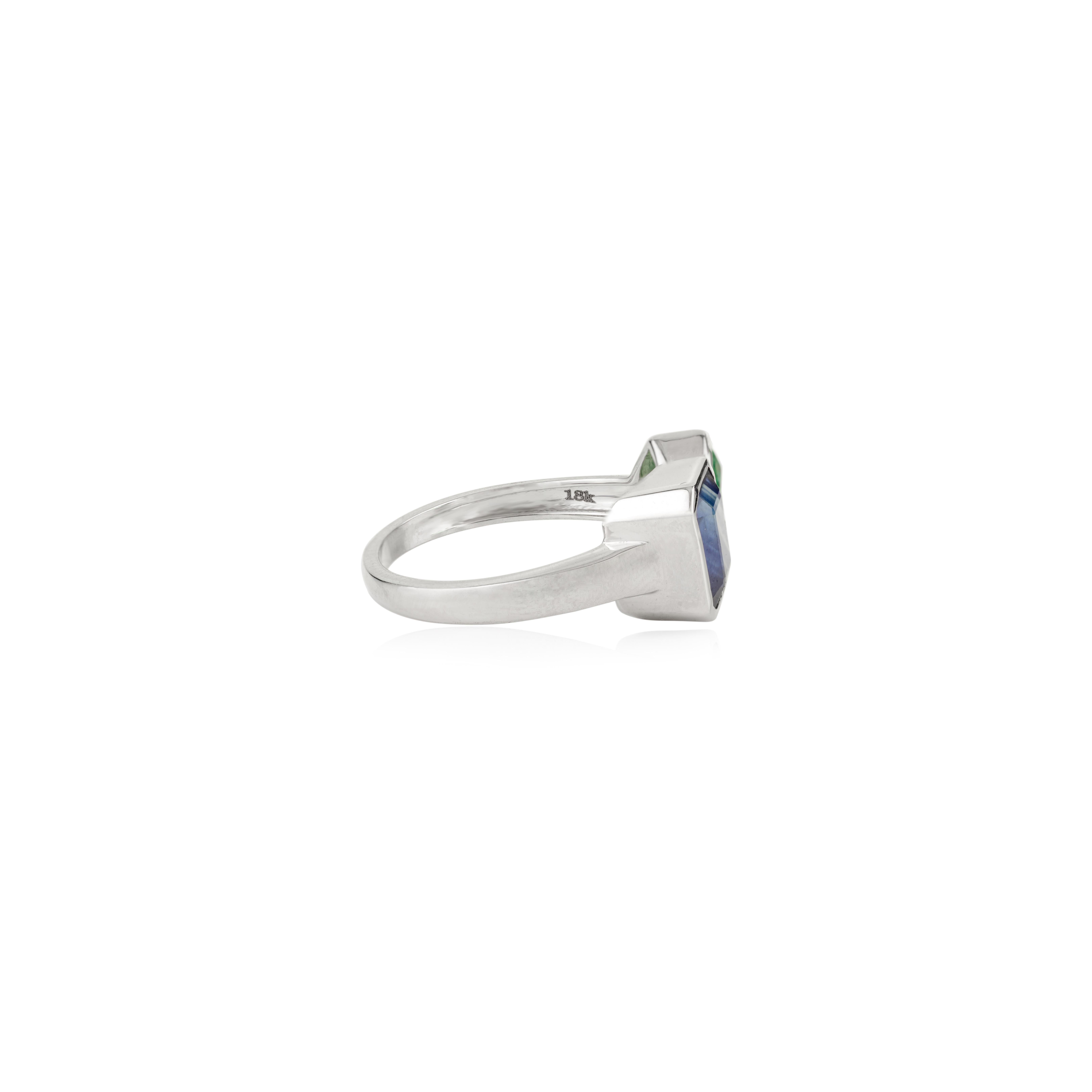 Im Angebot: 2,92 Karat natürlicher Saphir & Smaragd Toi et Moi Ring in 18k Weißgold Urlaubsgeschenk () 5