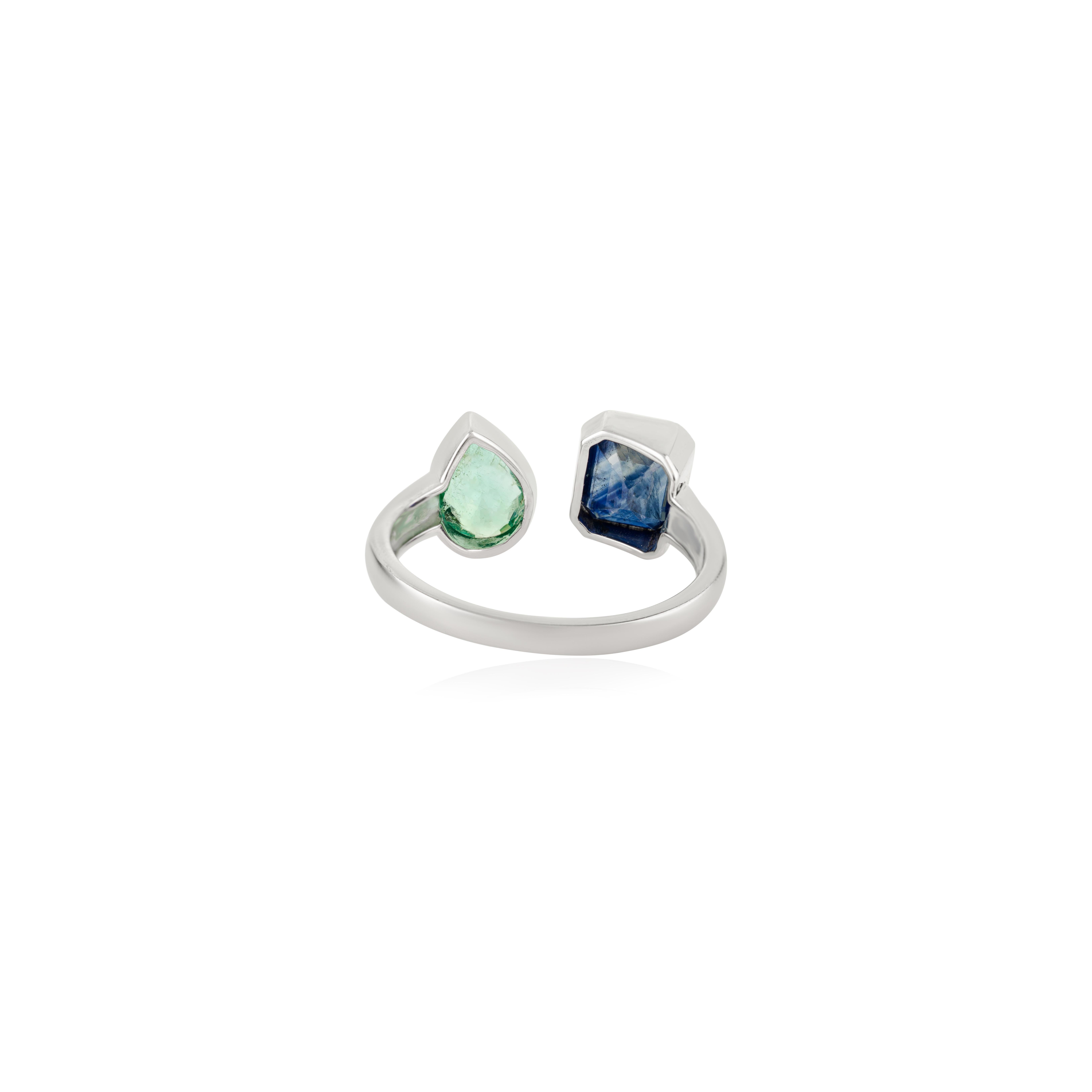 Im Angebot: 2,92 Karat natürlicher Saphir & Smaragd Toi et Moi Ring in 18k Weißgold Urlaubsgeschenk () 7