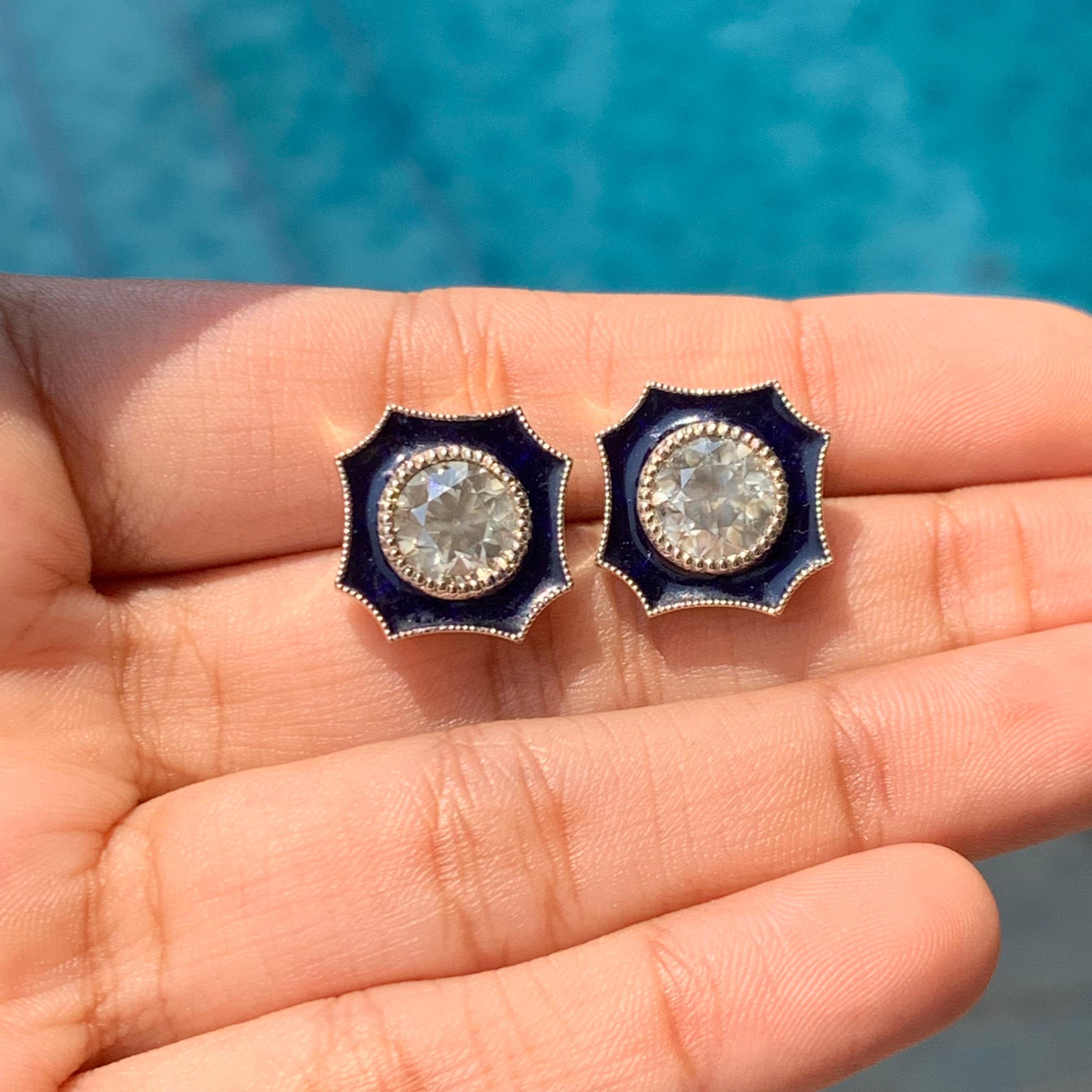 Boucles d'oreilles en diamant taille ancienne de 2,93 carats de style Art déco (or 14K) Pour femmes en vente