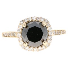 14 Karat Gelbgold Ring mit 2,93 Karat schwarzem Diamant und weißem Diamant