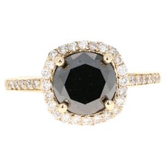 2.93 Carat Black Diamond White Diamond 14 Karat Yellow Gold Ring