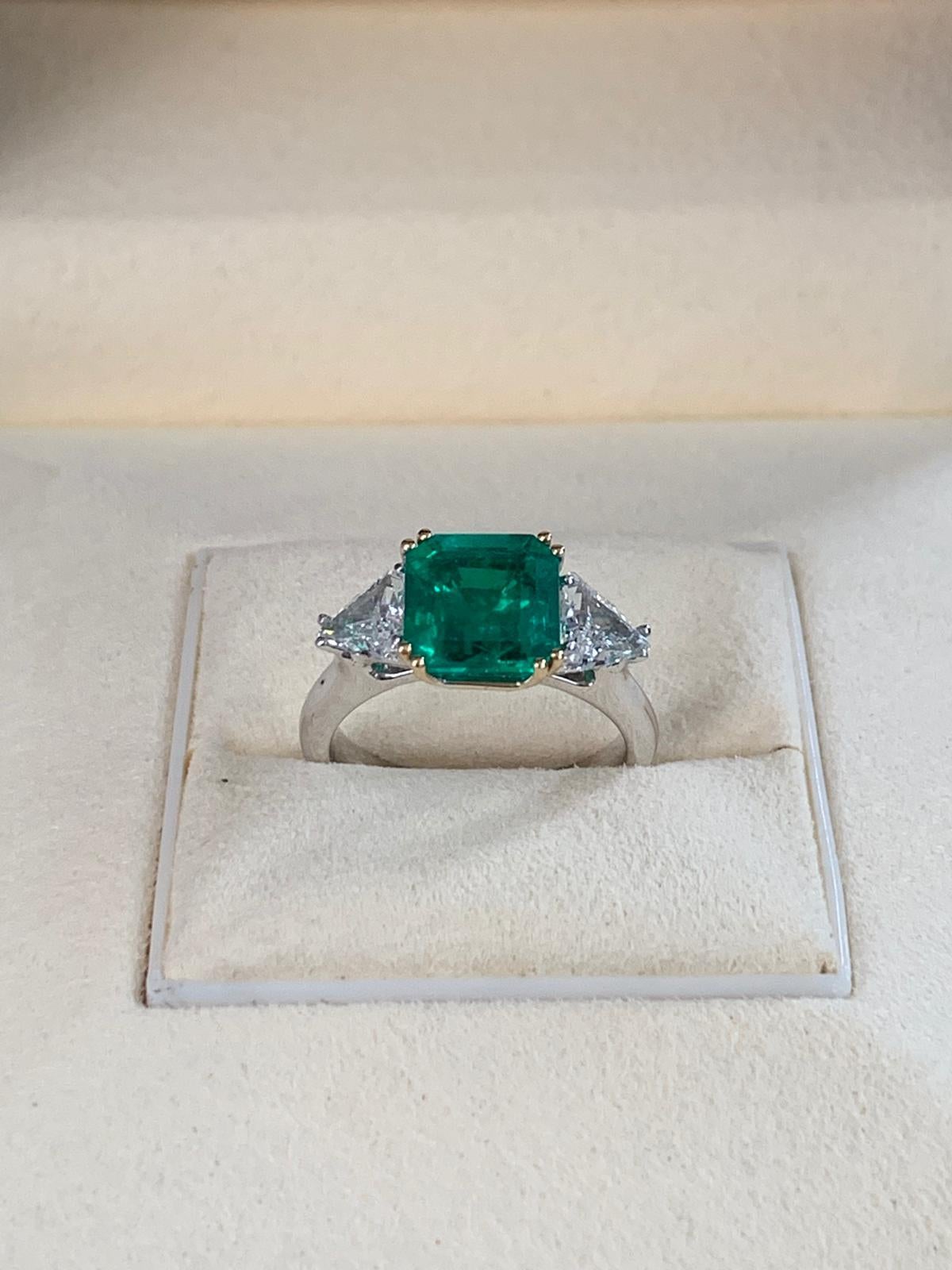 Emerald Cut 2.93 Carat Colombian Emerald and Diamond Ring