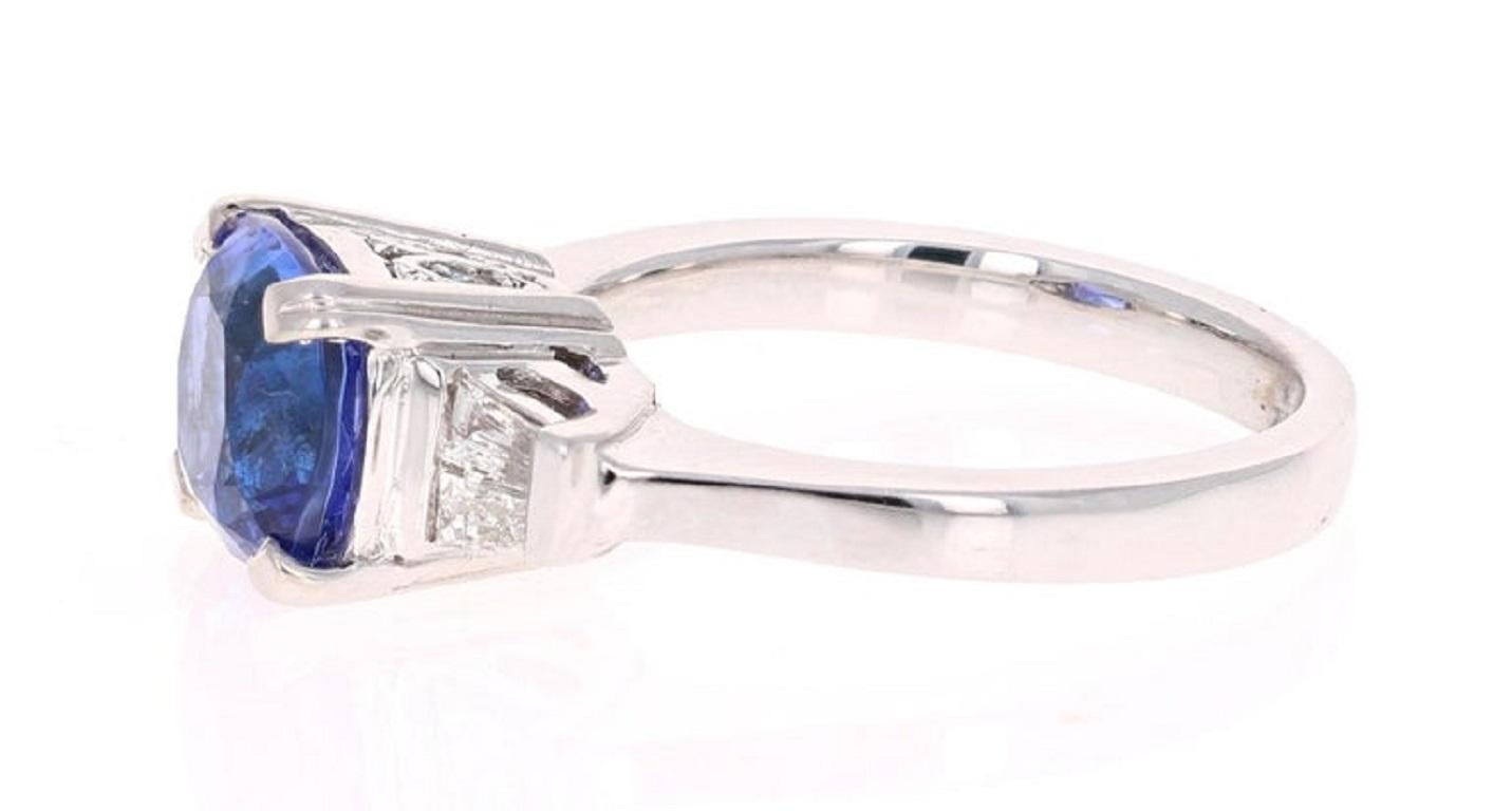 Contemporary 2.93 Carat Cushion Cut Tanzanite Diamond White Gold Ring For Sale