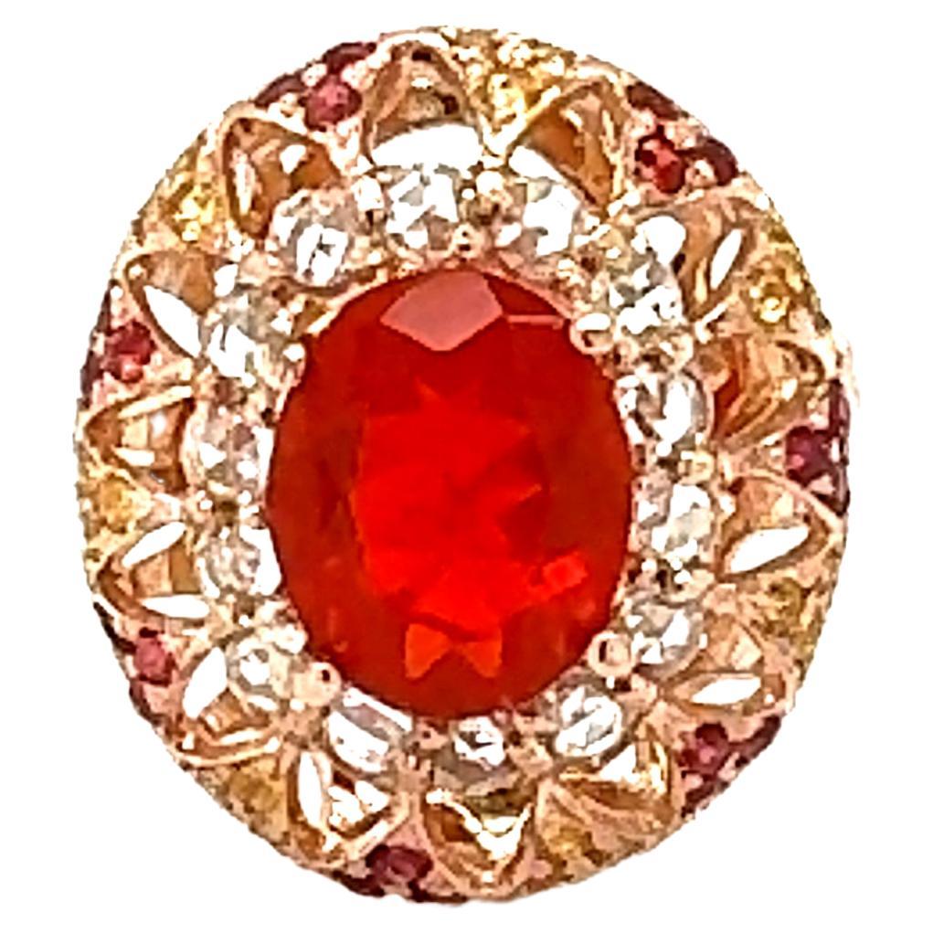 2.93 Carat Fire Opal Rose Cut Diamond Rose Gold Cocktail Ring For Sale