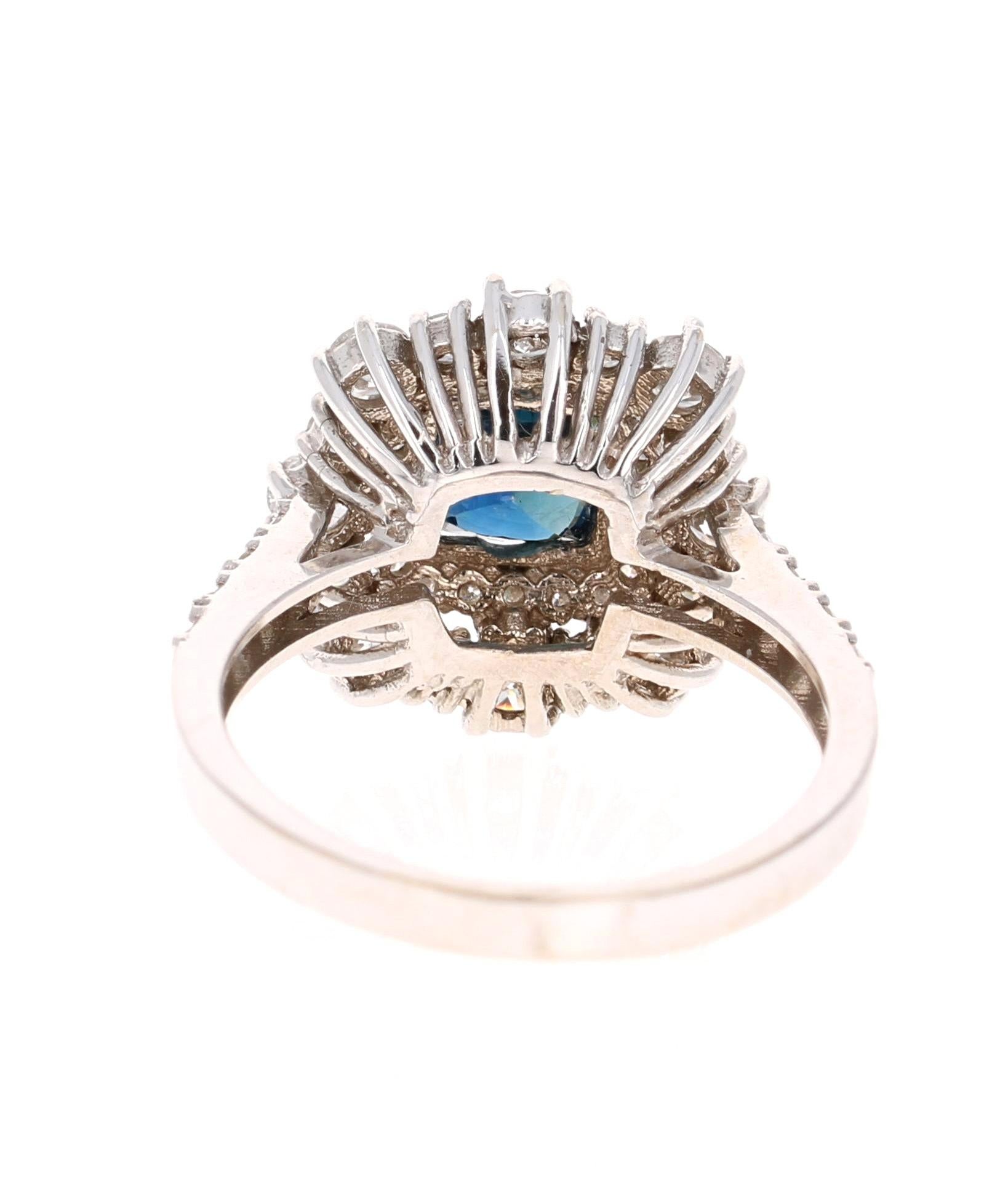 Cushion Cut 2.93 Carat GIA Certified Sapphire Diamond 18 Karat White Gold Engagement Ring