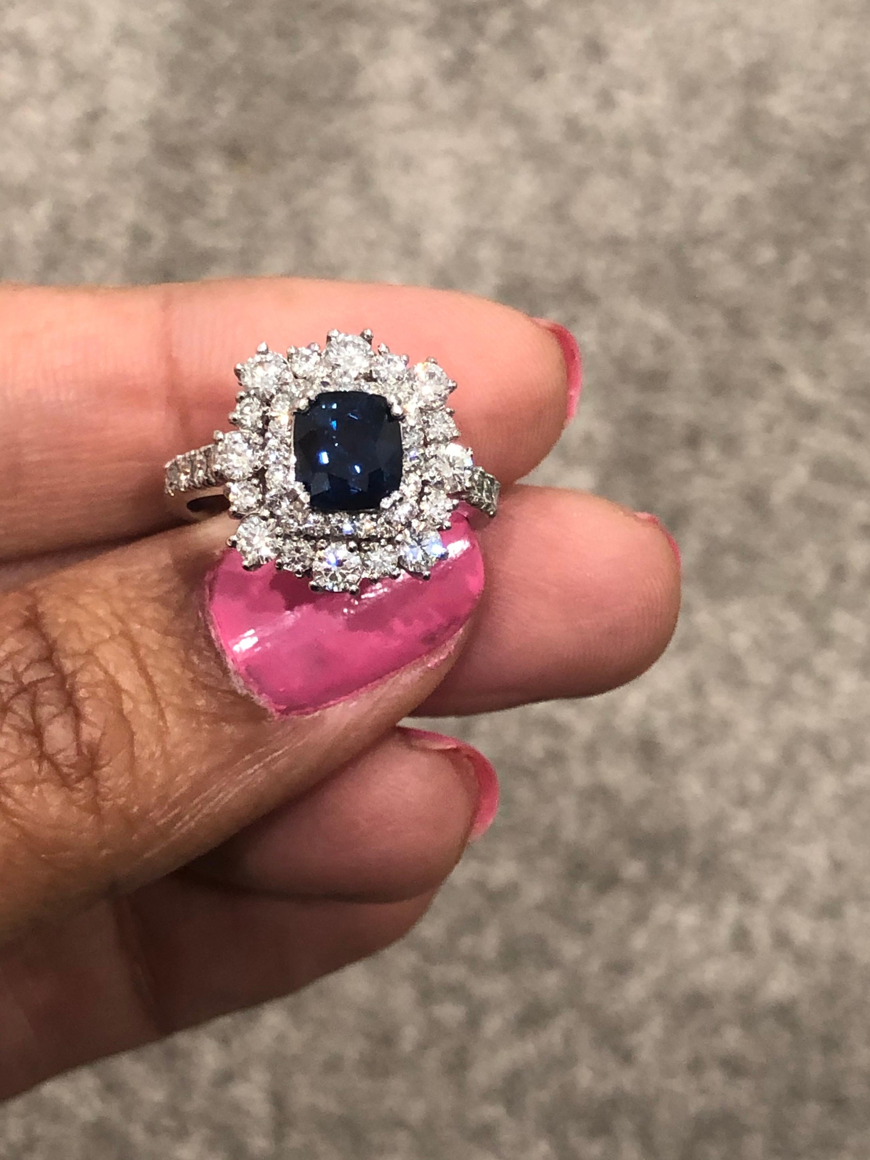 2.93 Carat GIA Certified Sapphire Diamond 18 Karat White Gold Engagement Ring In New Condition In Los Angeles, CA
