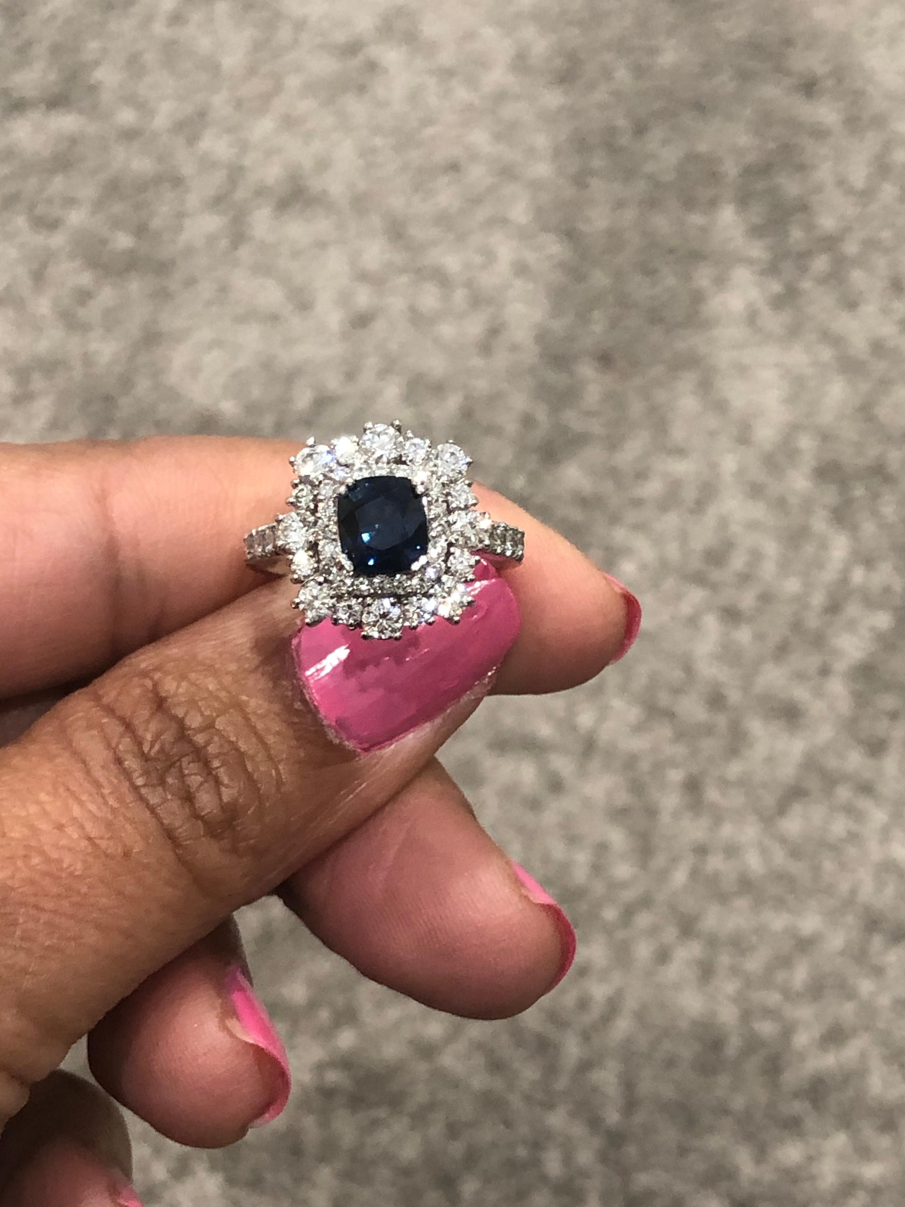 Women's 2.93 Carat GIA Certified Sapphire Diamond 18 Karat White Gold Engagement Ring