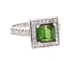 2.93 Carat Green Tourmaline Diamond White Gold Ring